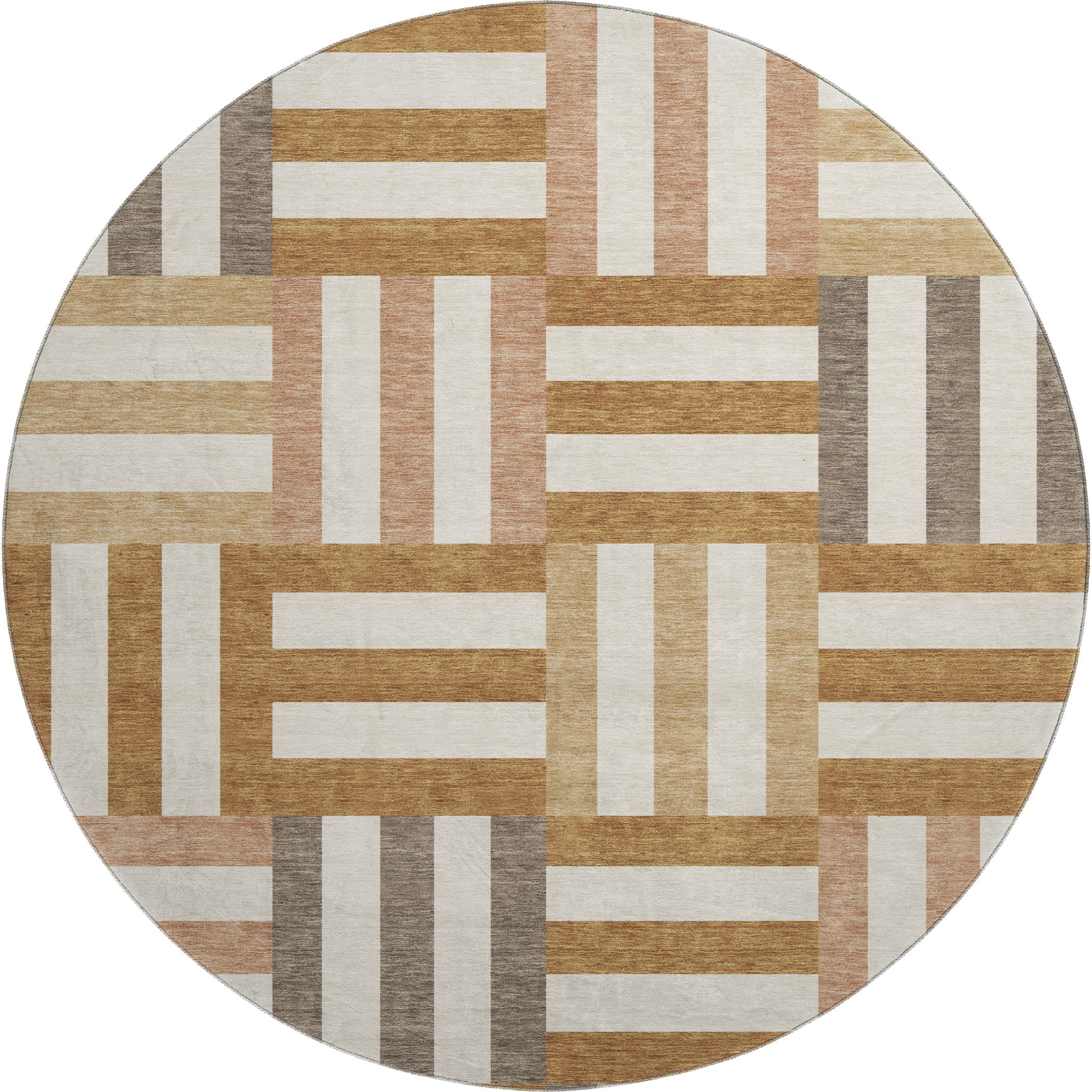 Bruges Machine Washable Transitional Paprika Orange Rug 8' x 8' #shape_Round
