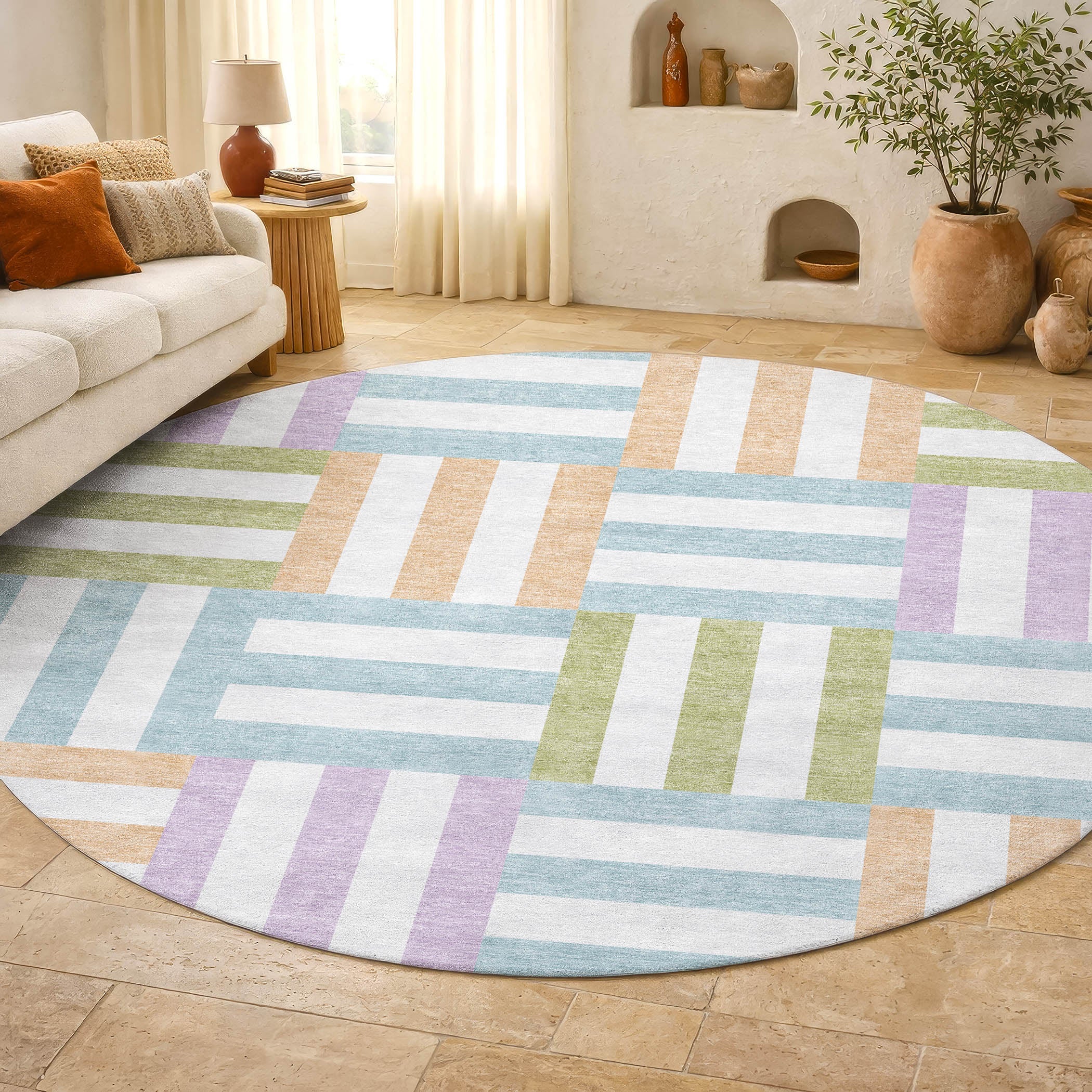 Bruges Machine Washable Transitional Pearl Ivory Rug 8' x 8' #shape_Round