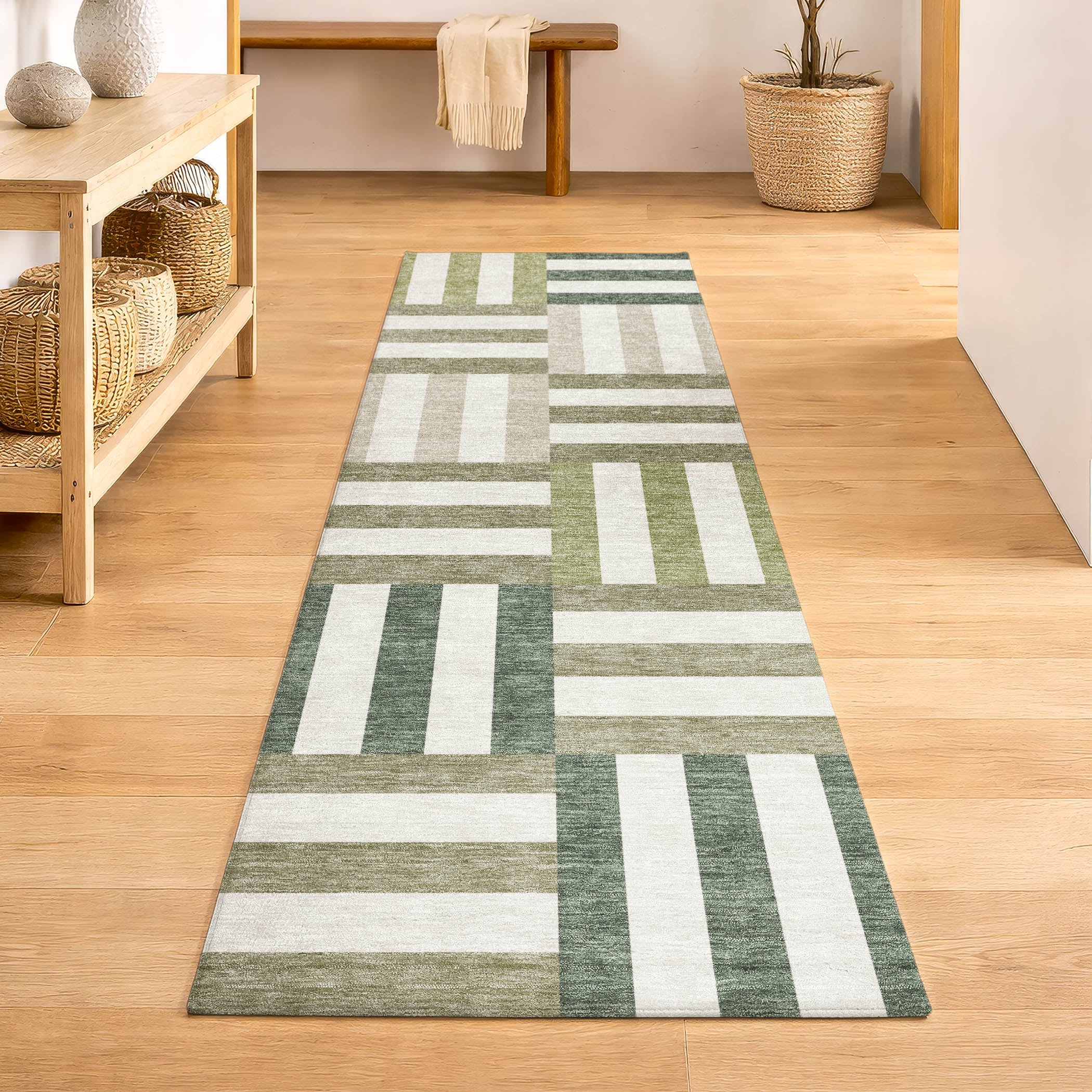 Bruges Machine Washable Transitional Sage Green Rug 2'3" x 7'6" #shape_Runner