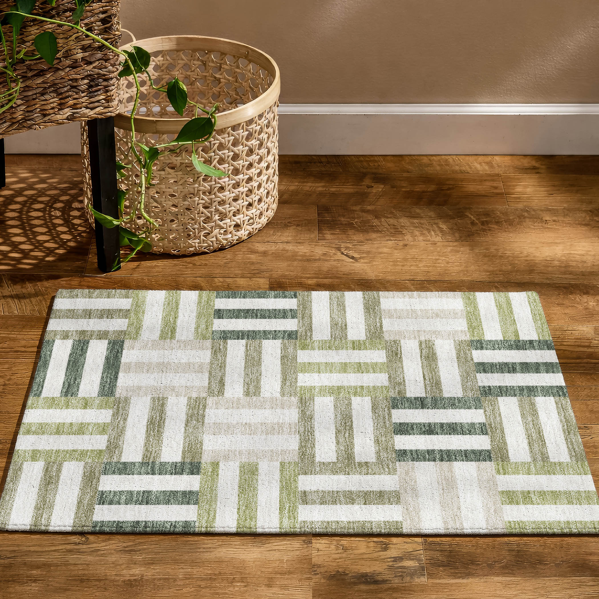 Bruges Machine Washable Transitional Sage Green Rug 1'8" x 2'6" #shape_Rectangle
