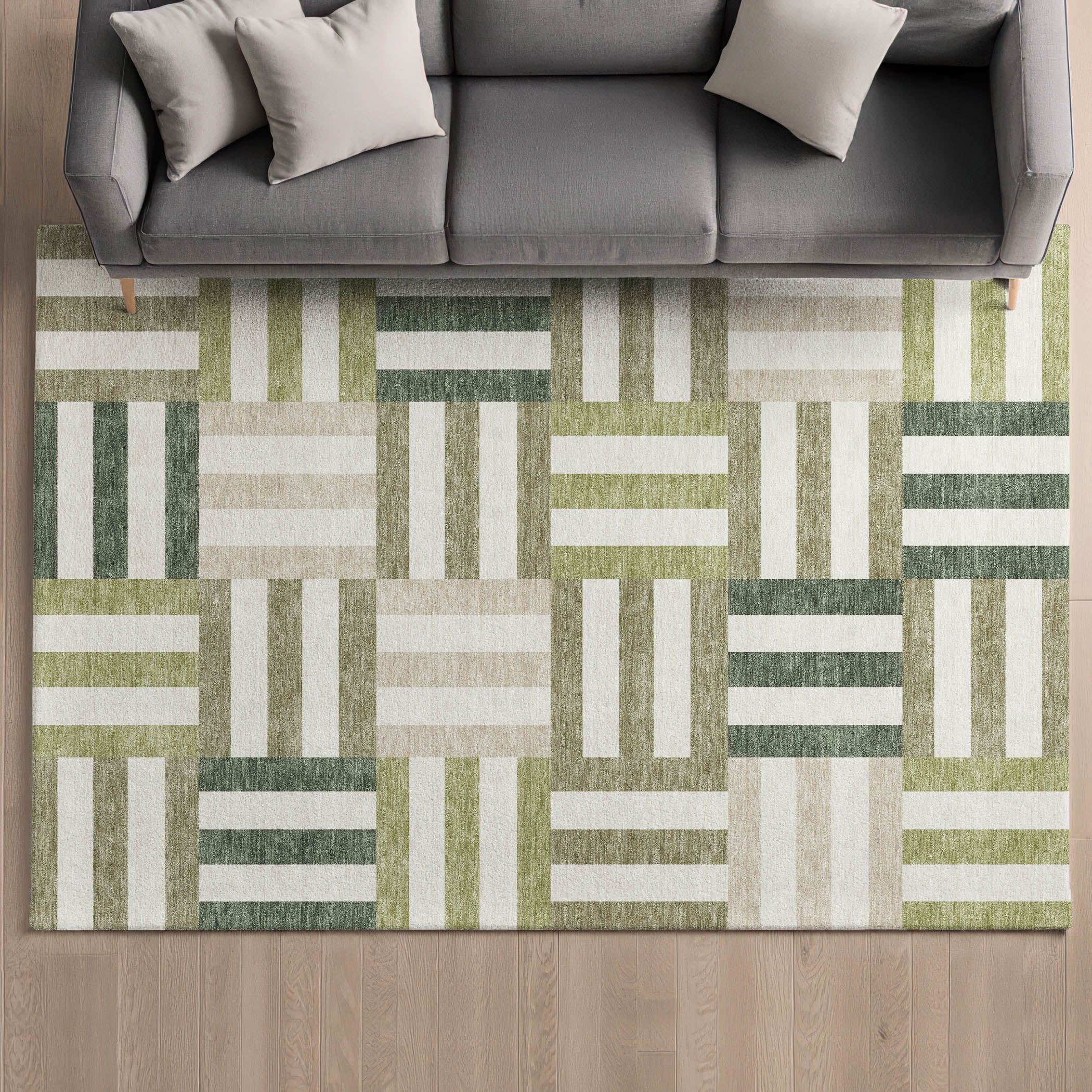Bruges Machine Washable Transitional Sage Green Rug 3' x 5' #shape_Rectangle