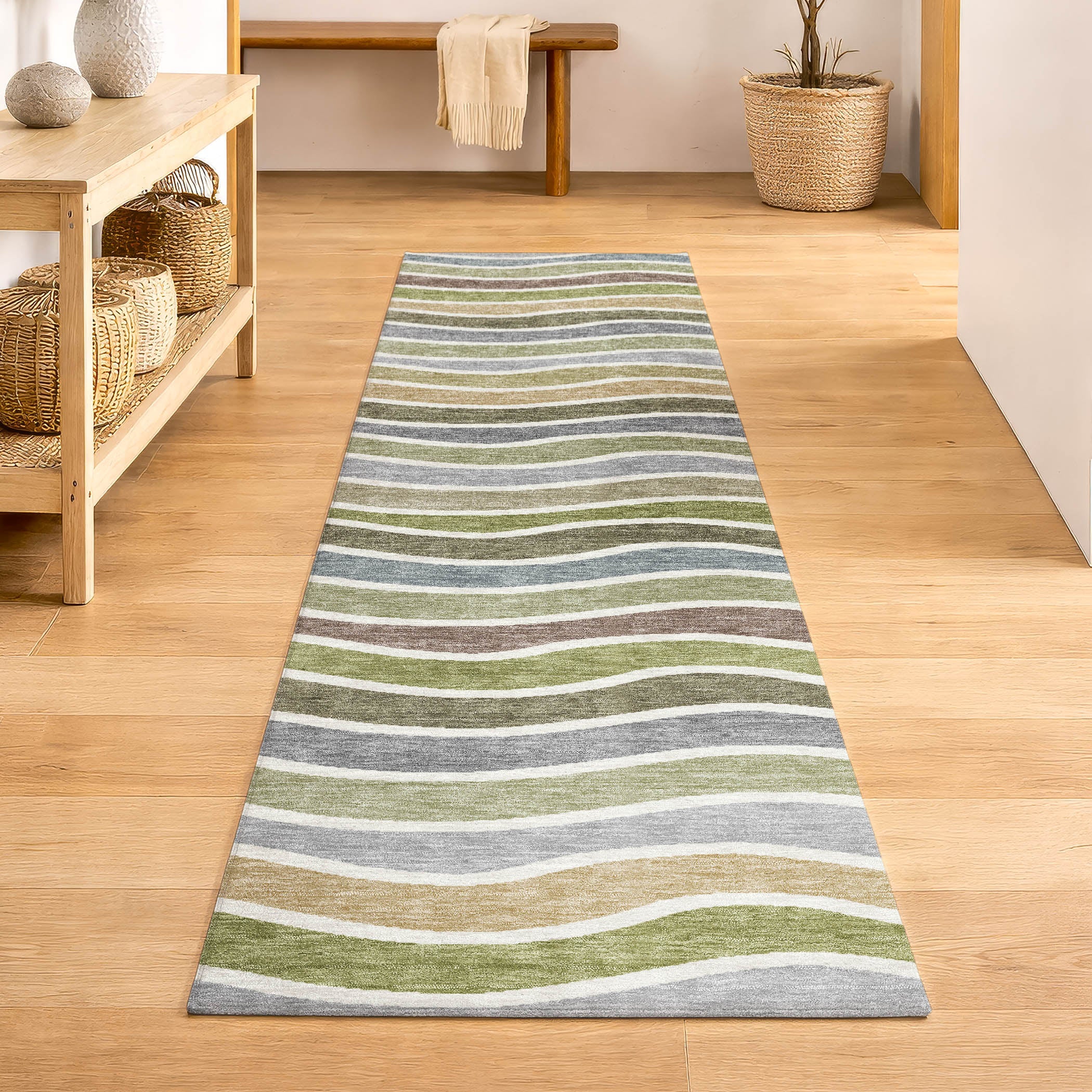 Marrakech Machine Washable Transitional Fern Green Rug 2'3" x 7'6" #shape_Runner