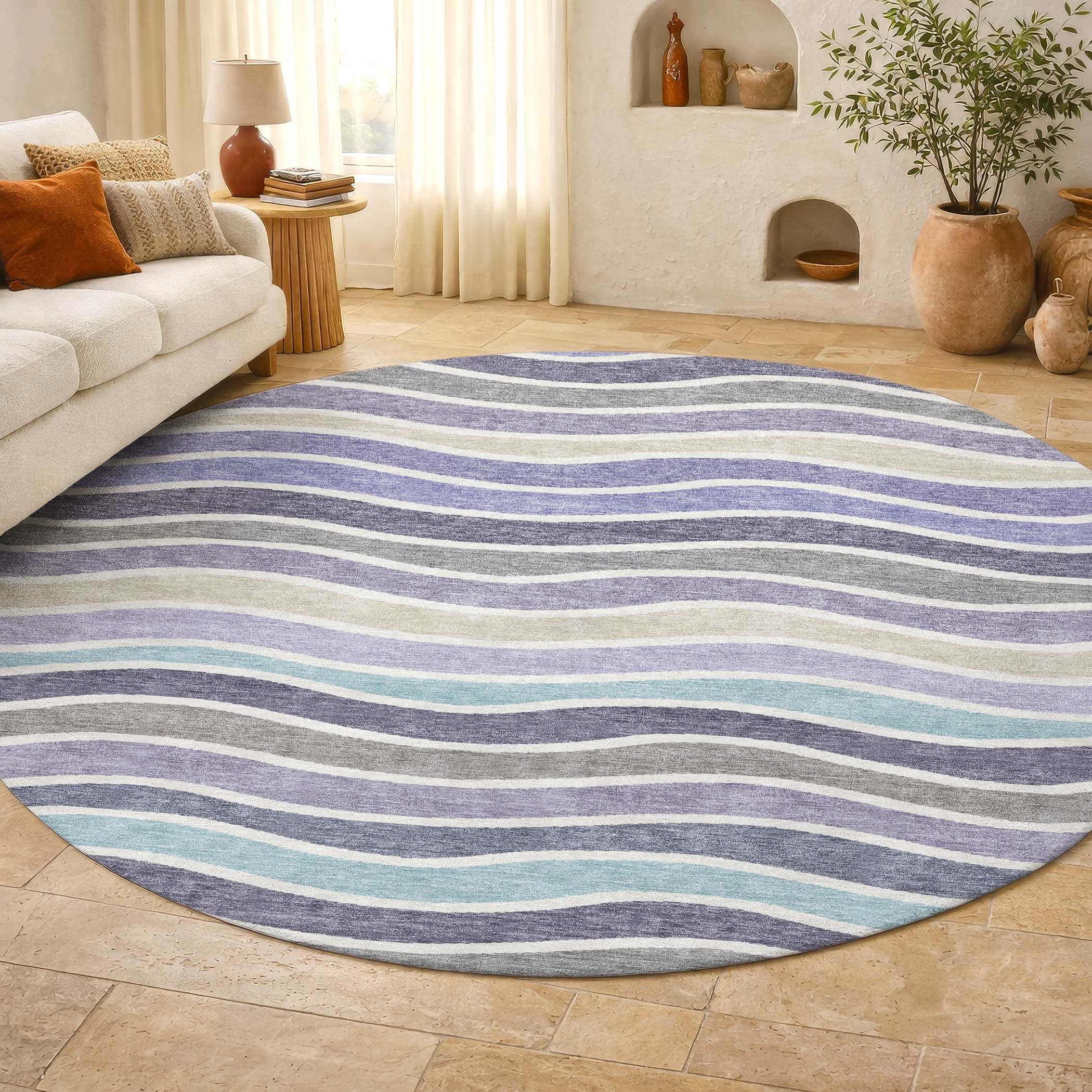 Marrakech Machine Washable Transitional Lavender Purple Rug 8' x 8' #shape_Round