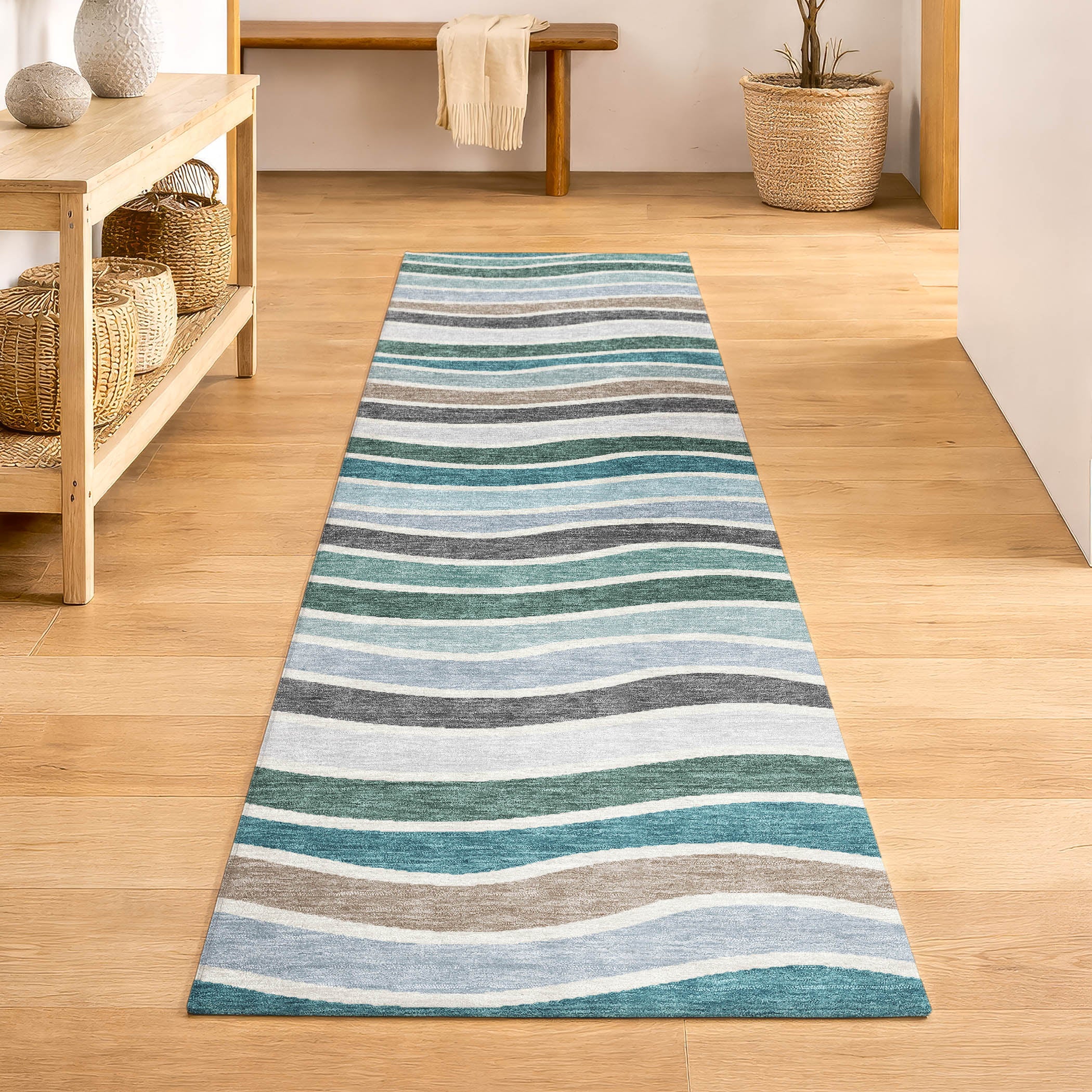 Marrakech Machine Washable Transitional Teal Rug 2'3" x 7'6" #shape_Runner
