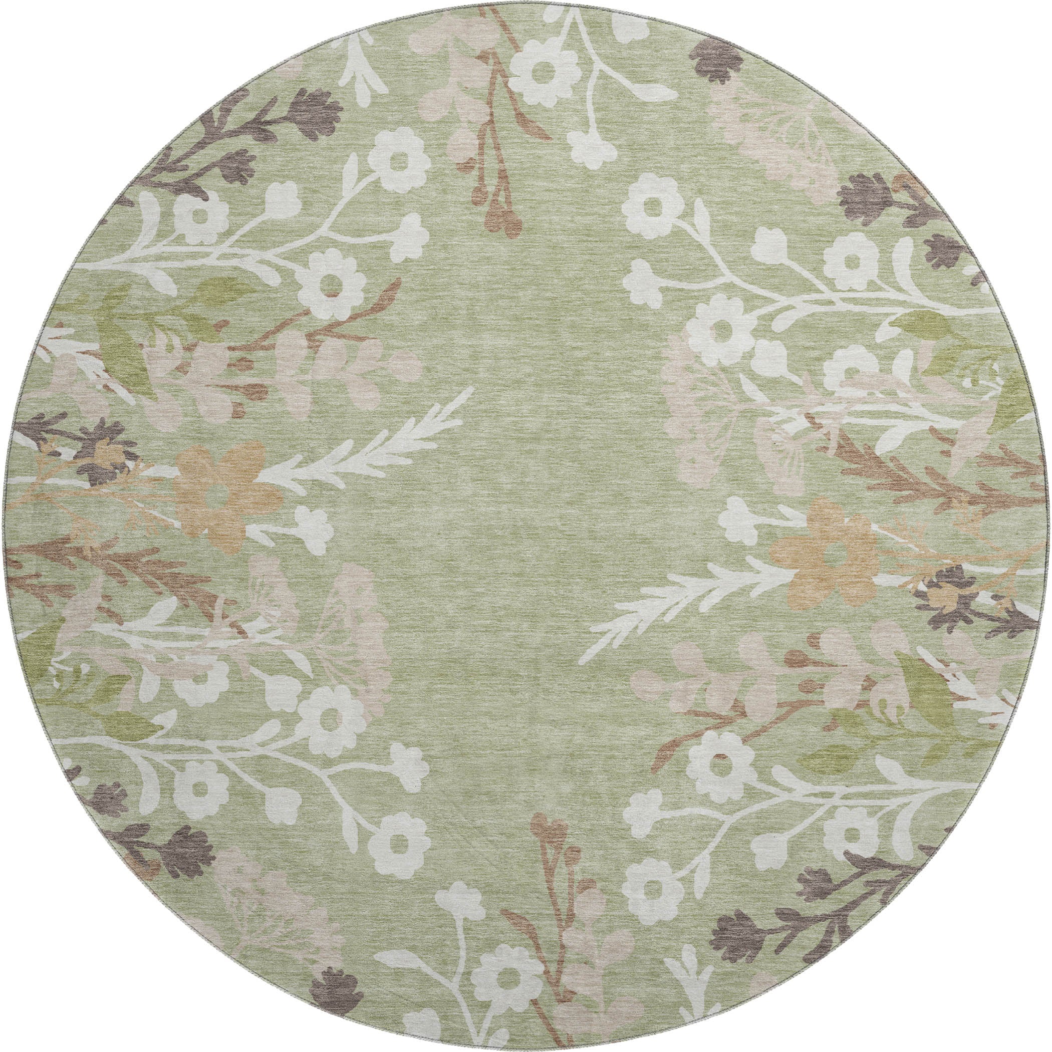 Mostar Machine Washable Transitional Aloe Green Rug 8' x 8' #shape_Round