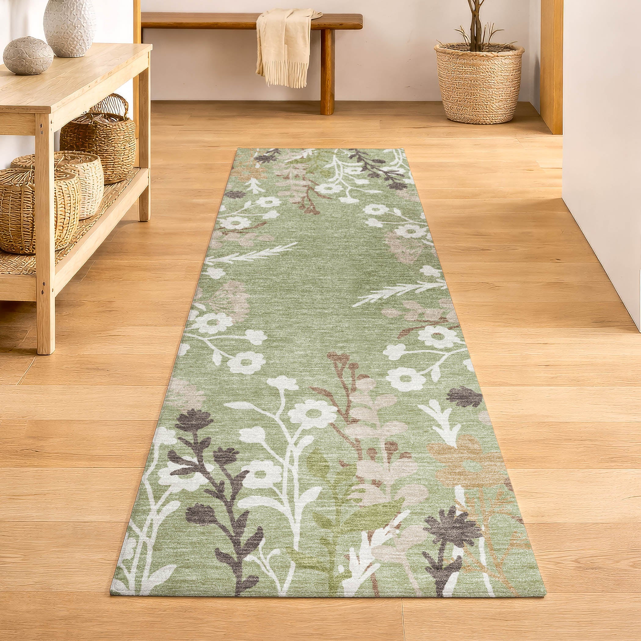 Mostar Machine Washable Transitional Aloe Green Rug 2'3" x 7'6" #shape_Runner