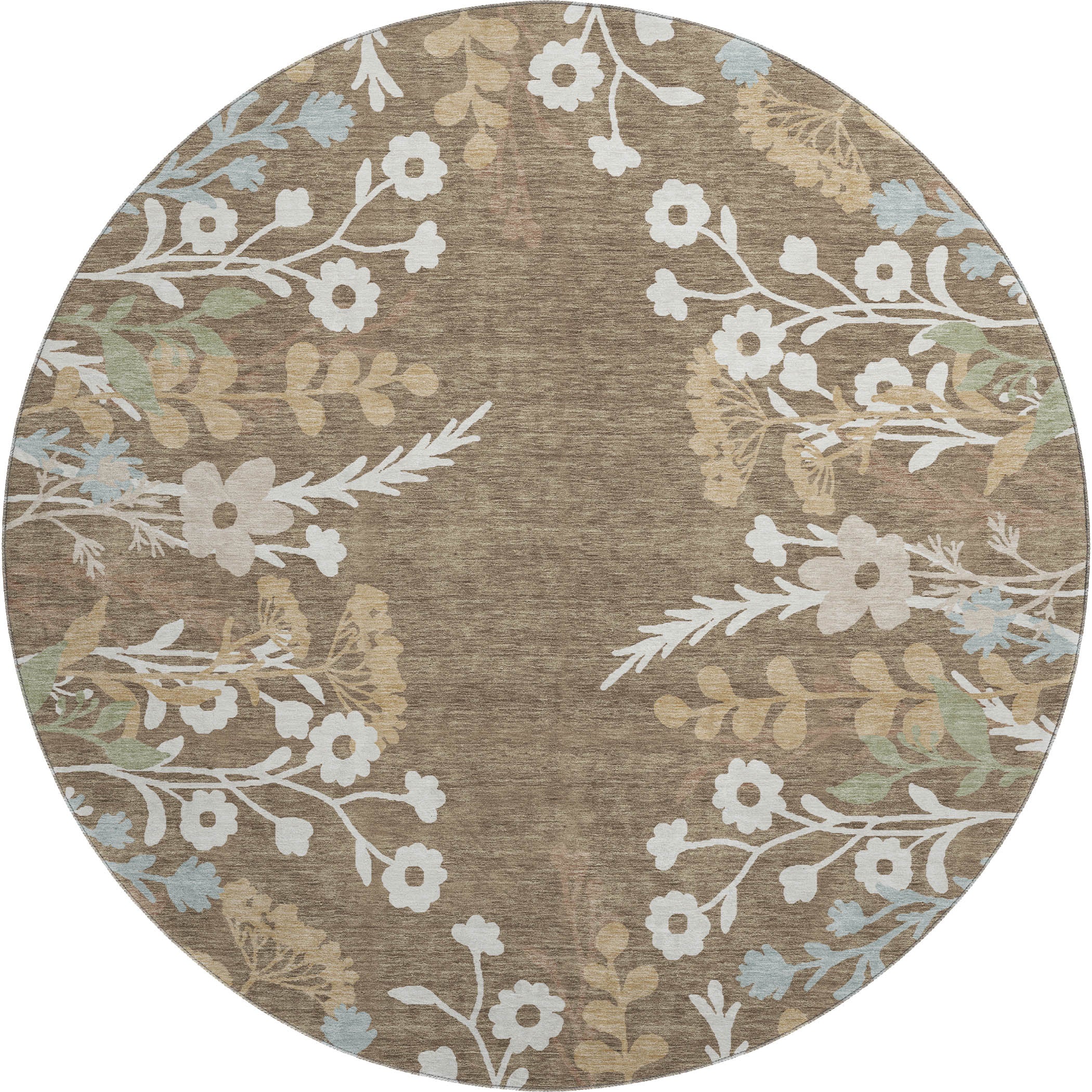 Mostar Machine Washable Transitional Chocolate Brown Rug 8' x 8' #shape_Round