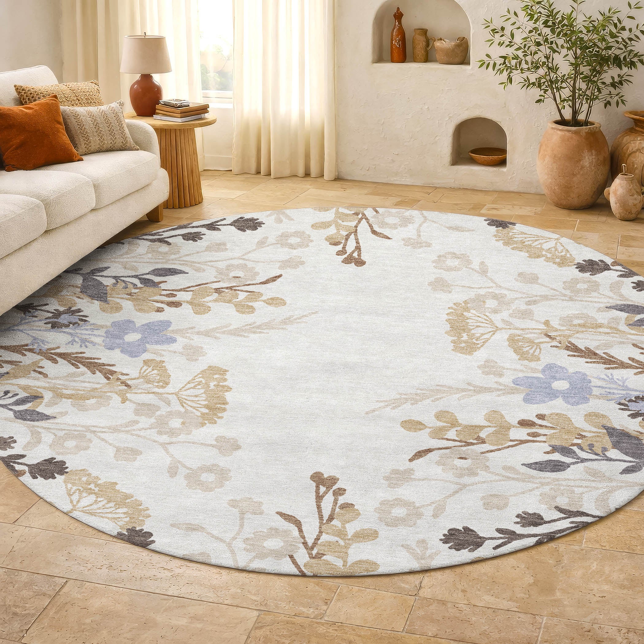 Mostar Machine Washable Transitional Ivory Rug 8' x 8' #shape_Round