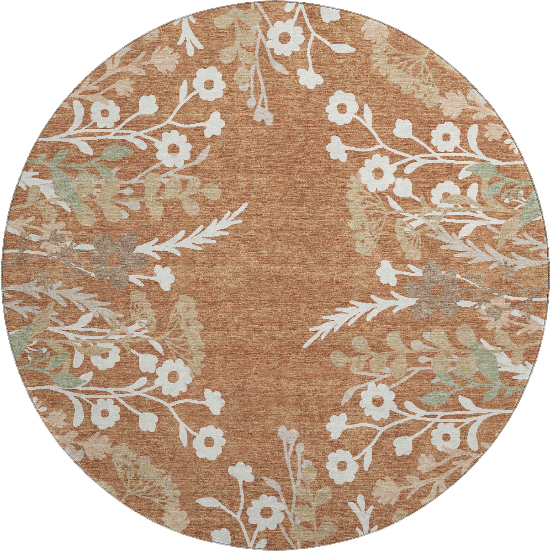Mostar Machine Washable Transitional Paprika Orange Rug 8' x 8' #shape_Round