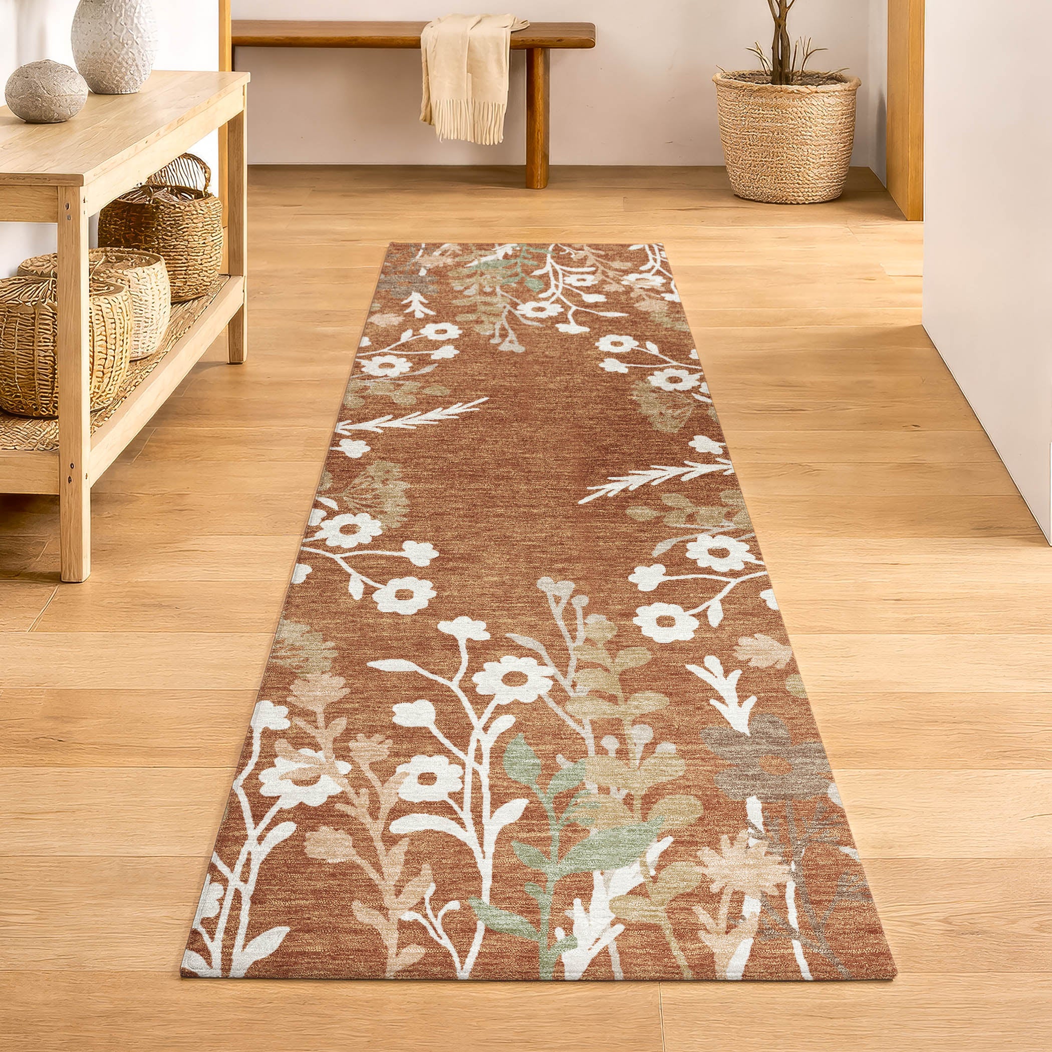 Mostar Machine Washable Transitional Paprika Orange Rug 2'3" x 7'6" #shape_Runner