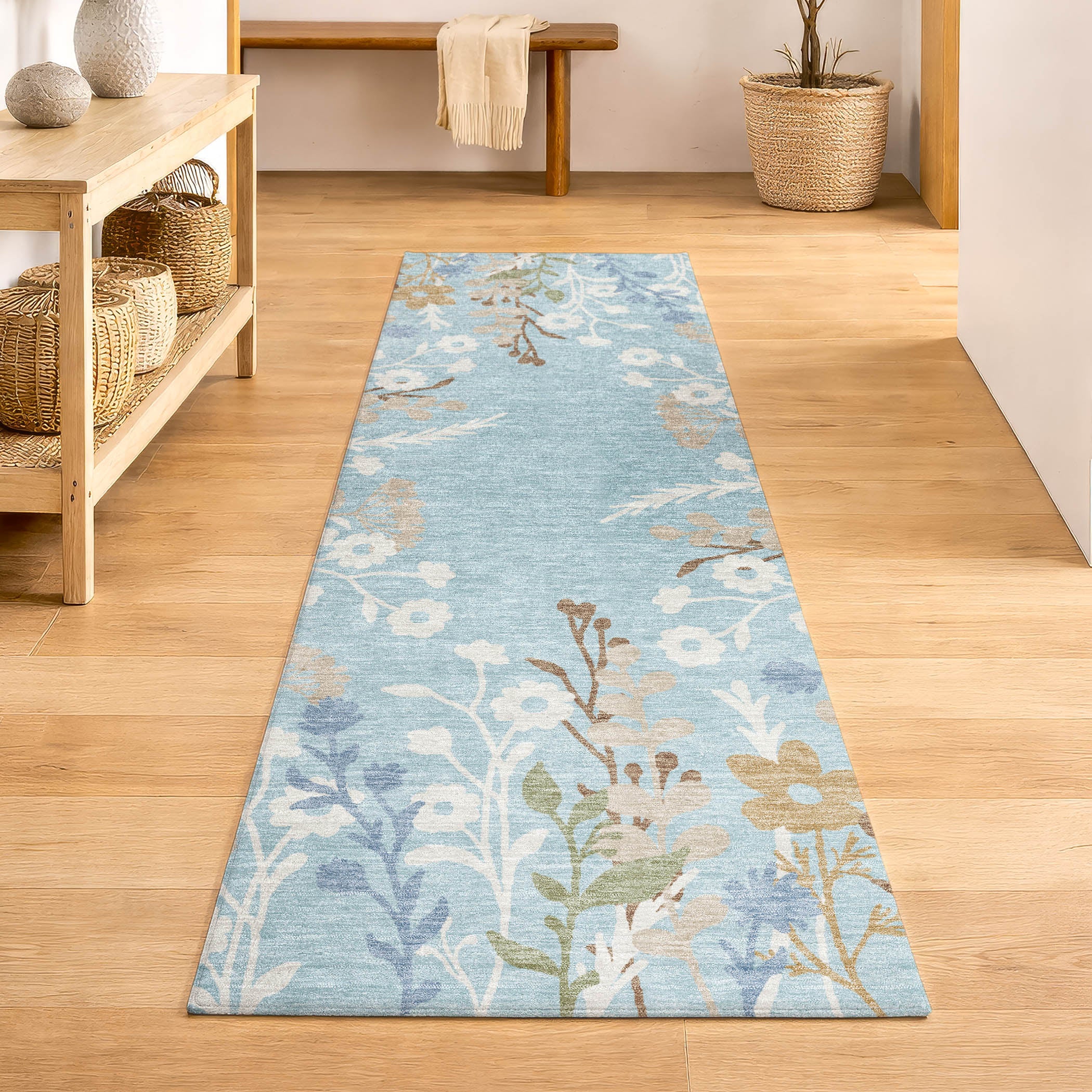 Mostar Machine Washable Transitional Sky Blue Rug 2'3" x 7'6" #shape_Runner