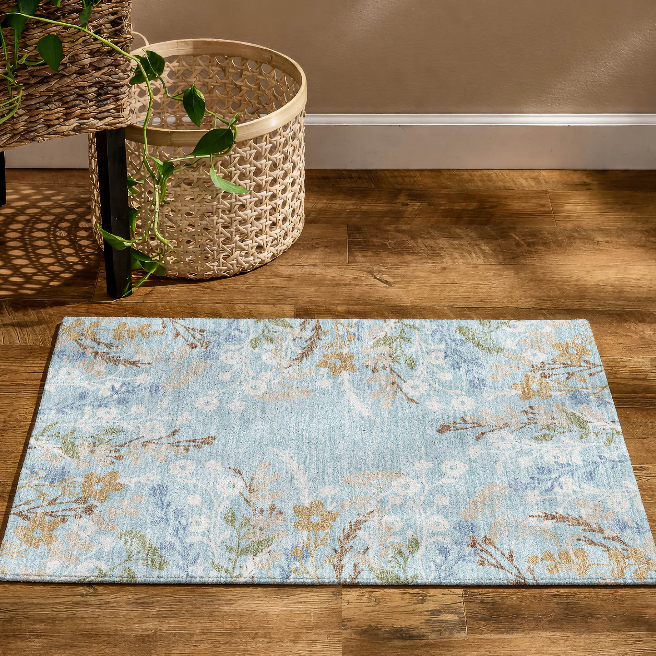 Mostar Machine Washable Transitional Sky Blue Rug 1'8" x 2'6" #shape_Rectangle