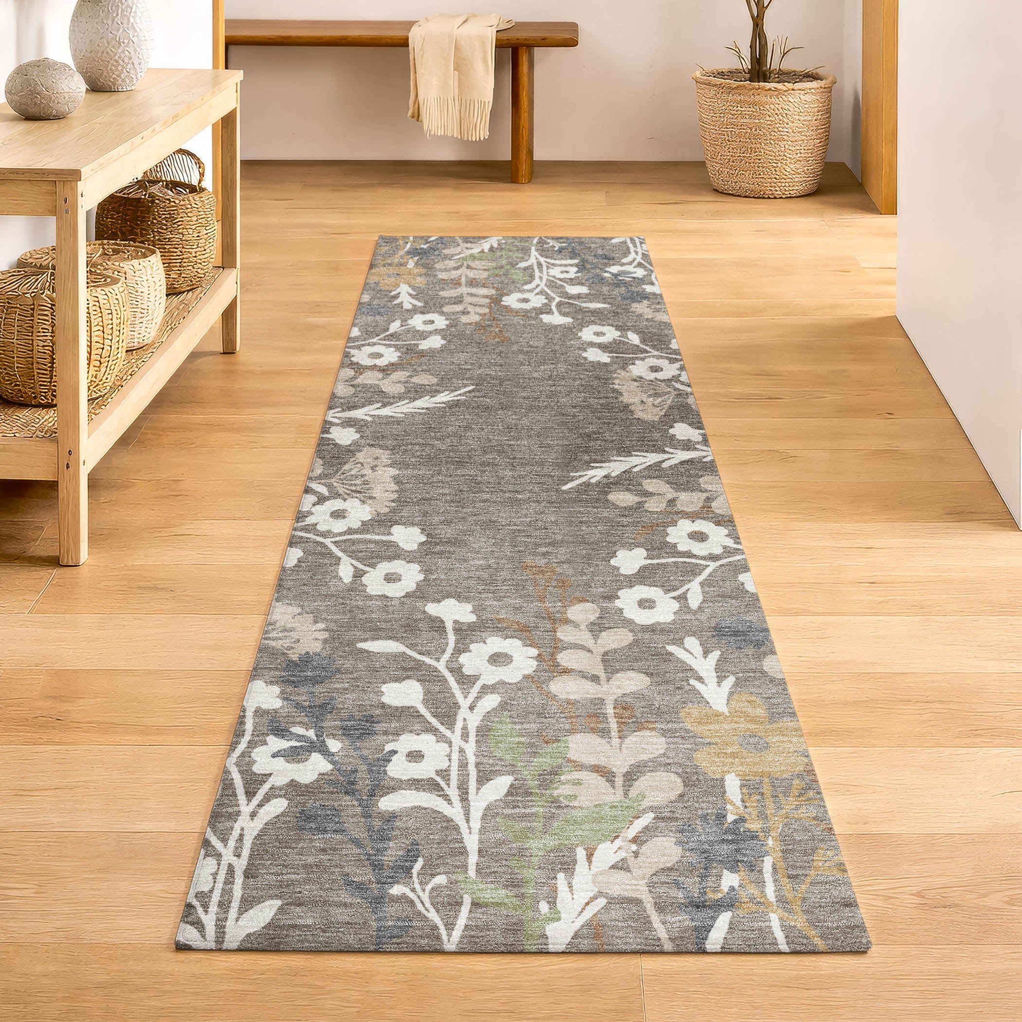 Mostar Machine Washable Transitional Taupe Brown Rug 2'3" x 7'6" #shape_Runner