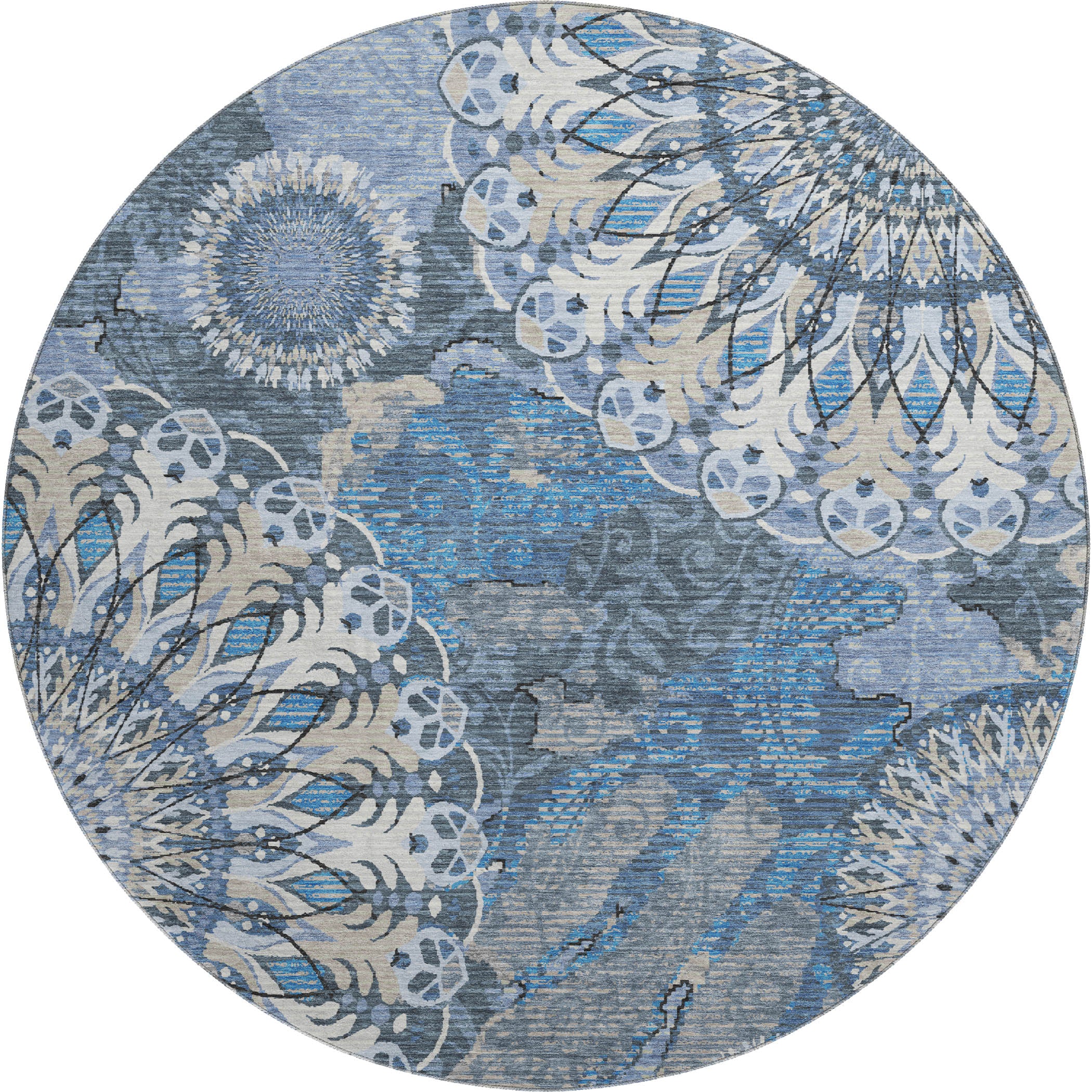 Marrakech Machine Washable Transitional Blue Rug 8' x 8' #shape_Round