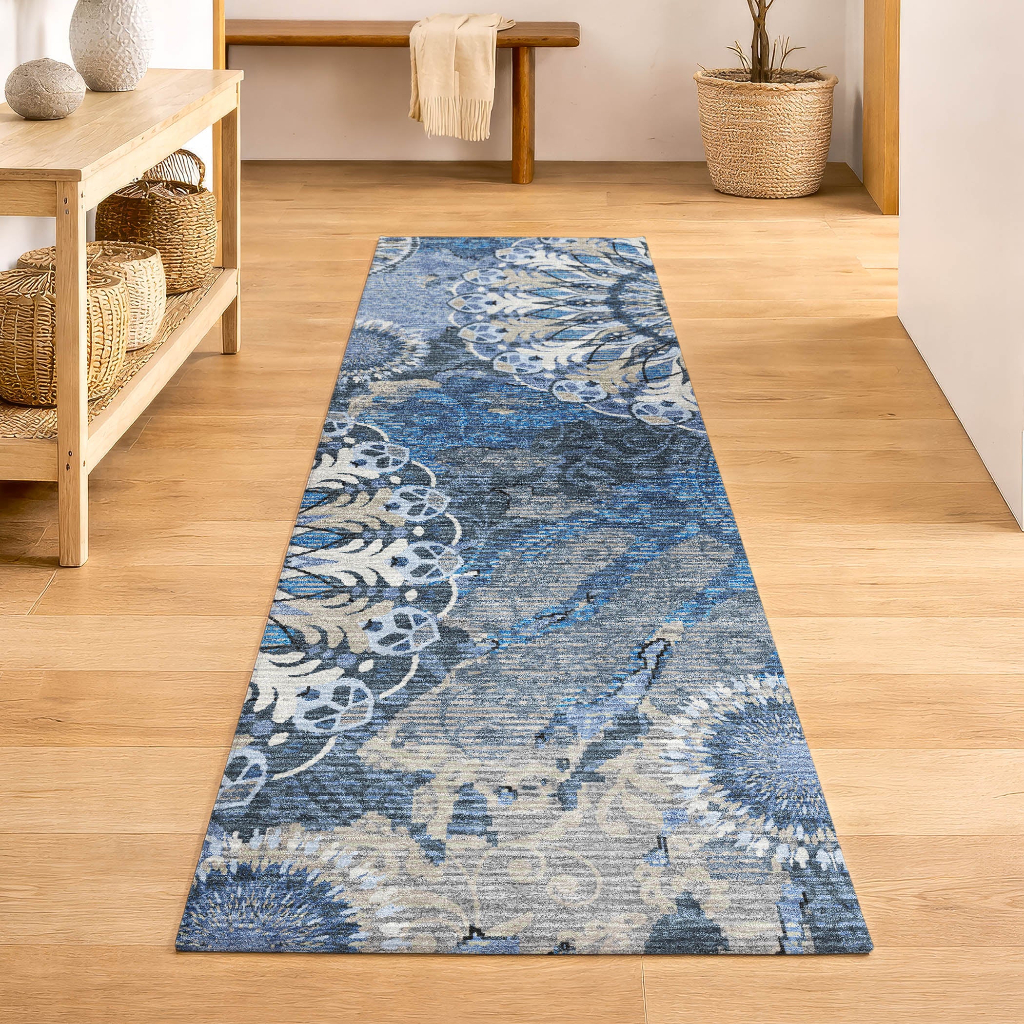 Marrakech Machine Washable Transitional Blue Rug 2'3" x 7'6" #shape_Runner
