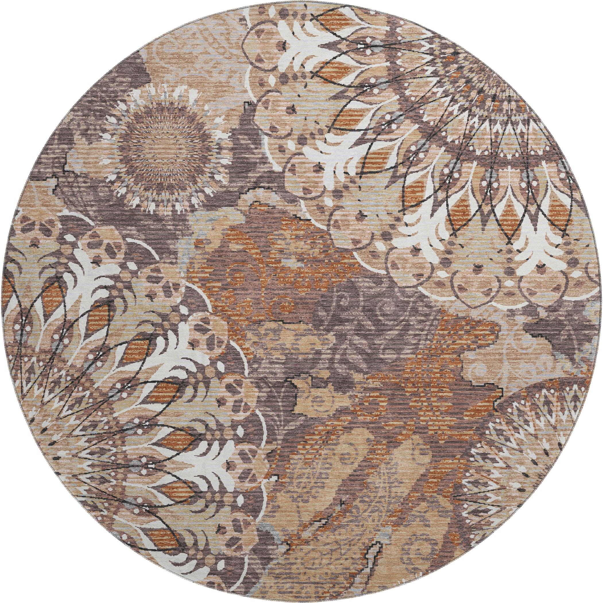 Marrakech Machine Washable Transitional Copper Orange Rug 8' x 8' #shape_Round