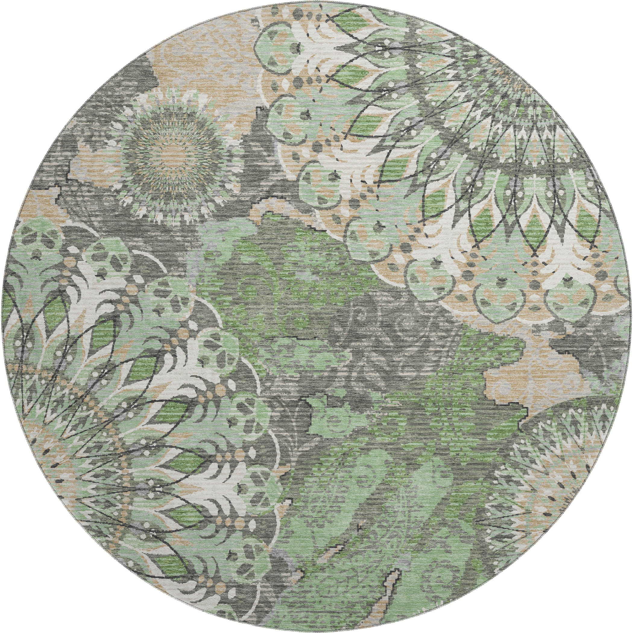 Marrakech Machine Washable Transitional Green Rug 8' x 8' #shape_Round
