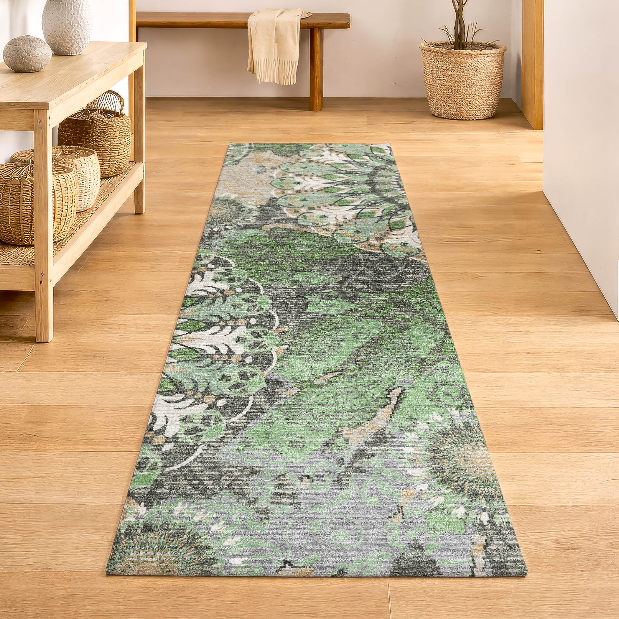 Marrakech Machine Washable Transitional Green Rug 2'3" x 7'6" #shape_Runner