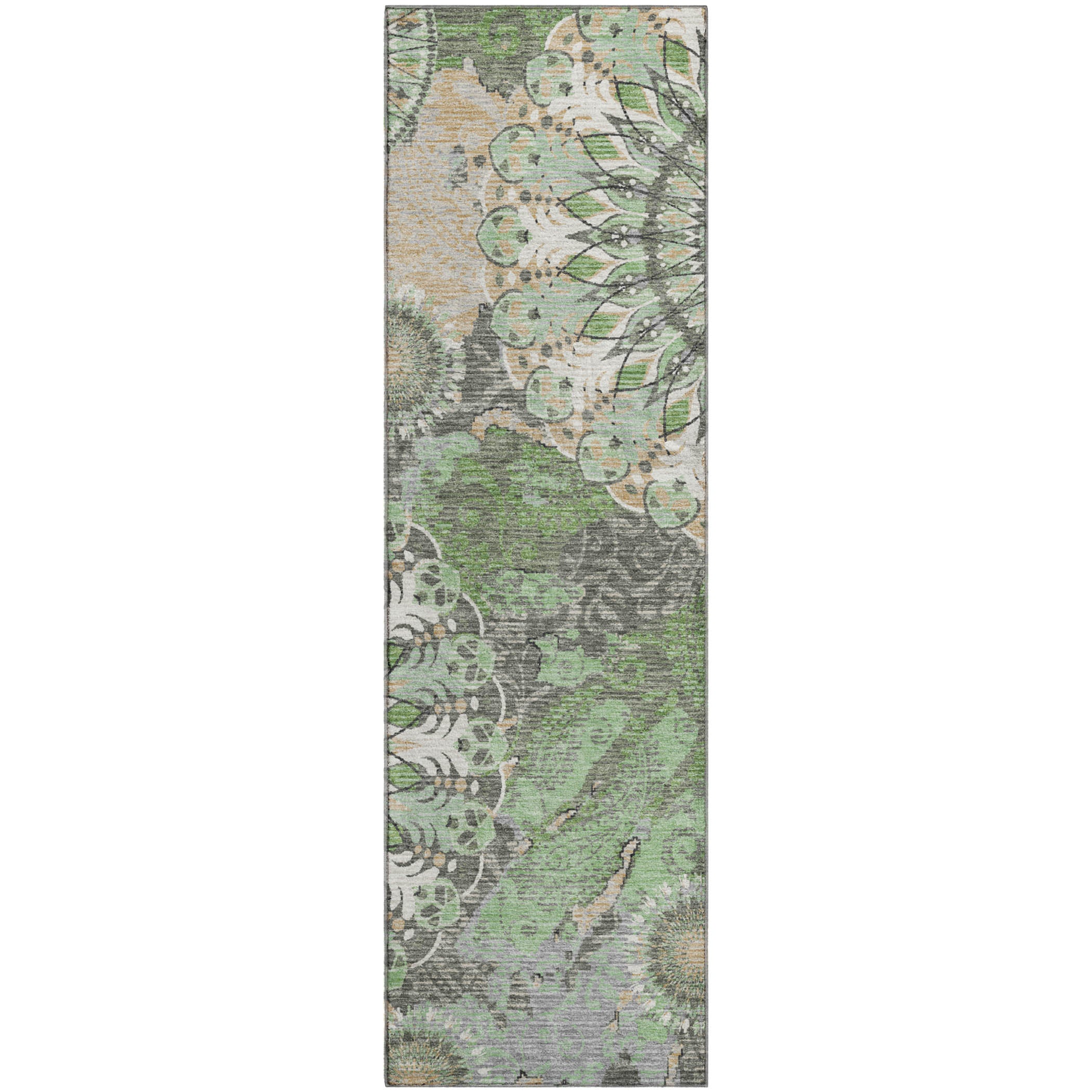 Marrakech Machine Washable Transitional Green Rug 2'3" x 7'6" #shape_Runner