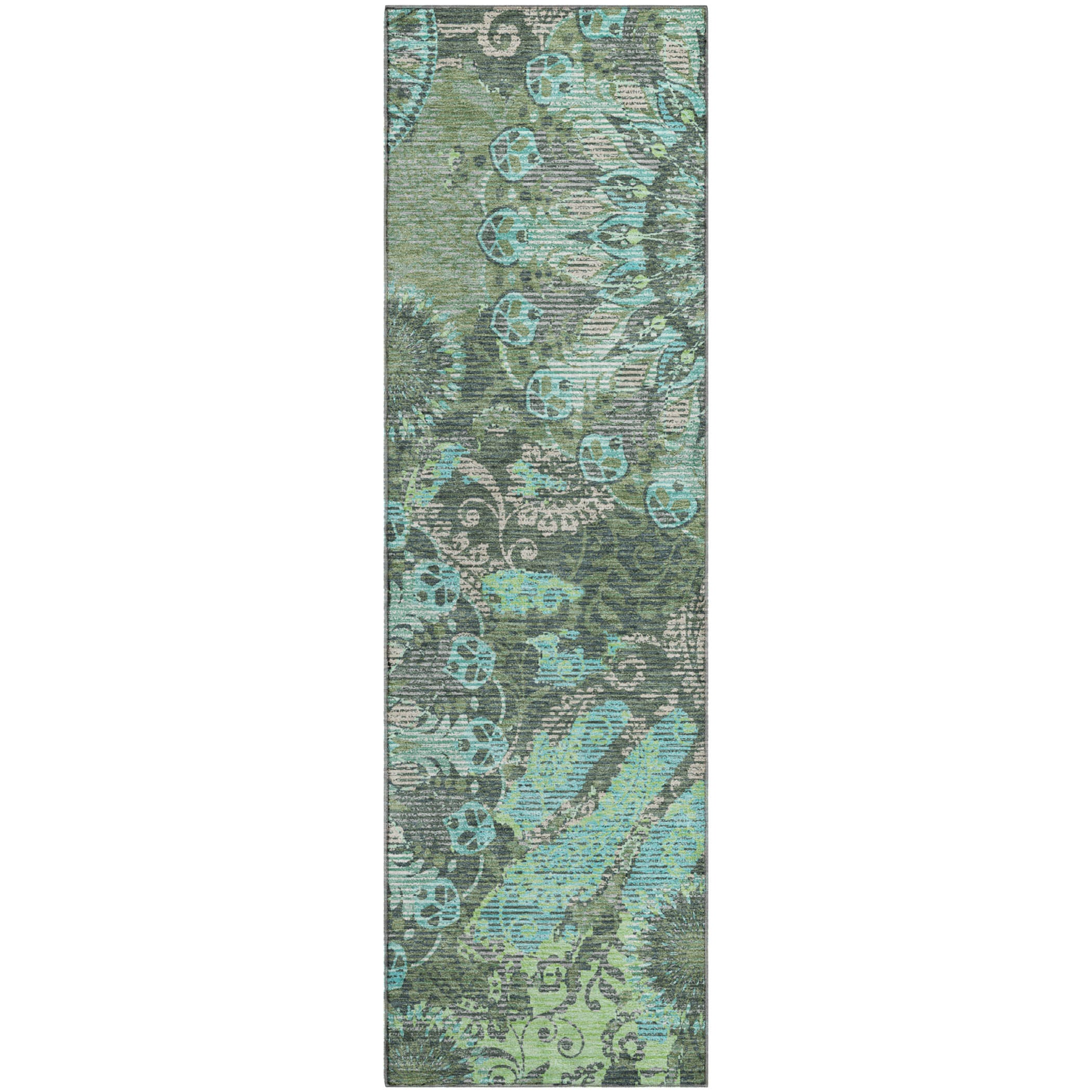Marrakech Machine Washable Transitional Olive Green Rug 2'3" x 7'6" #shape_Runner
