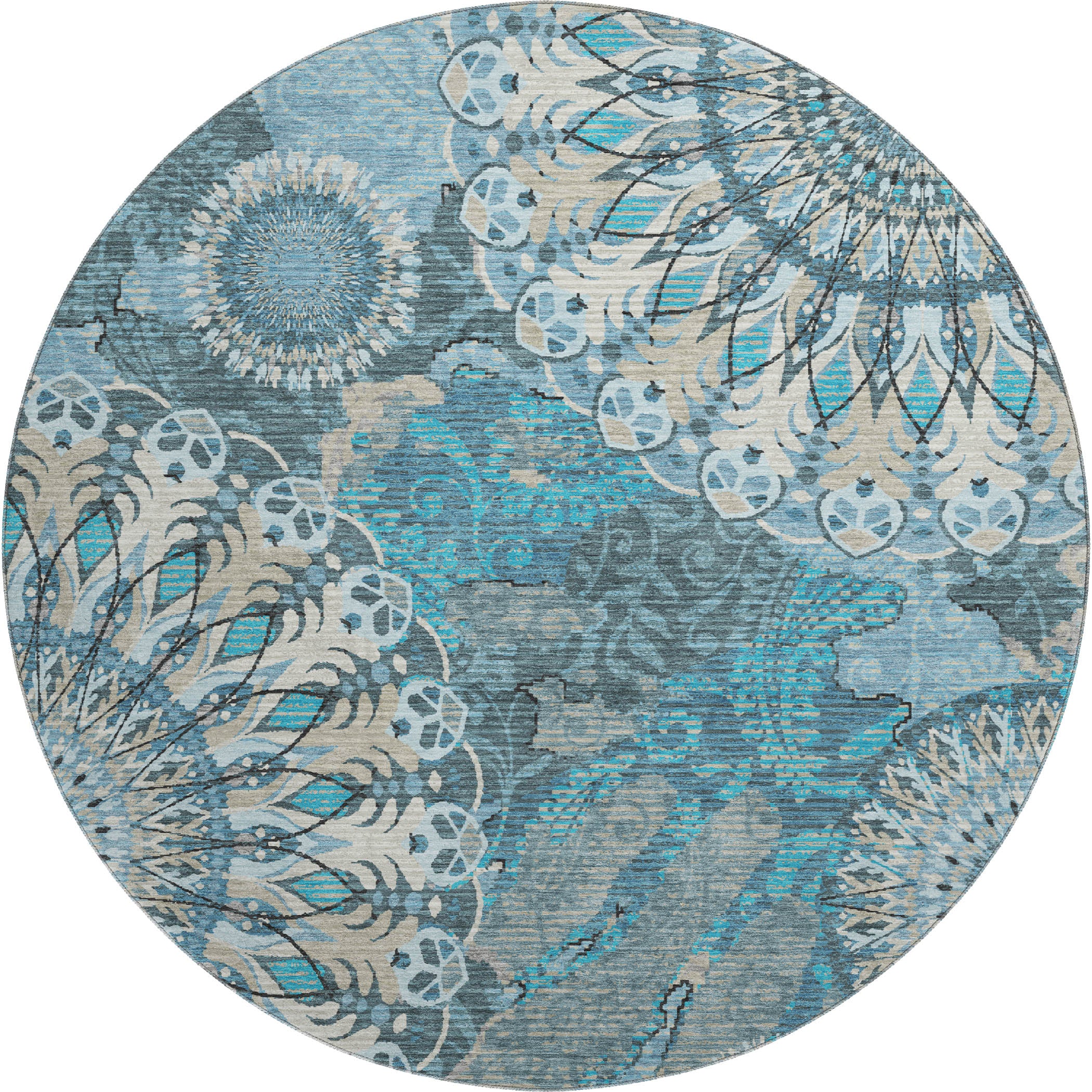 Marrakech Machine Washable Transitional Teal Rug 8' x 8' #shape_Round