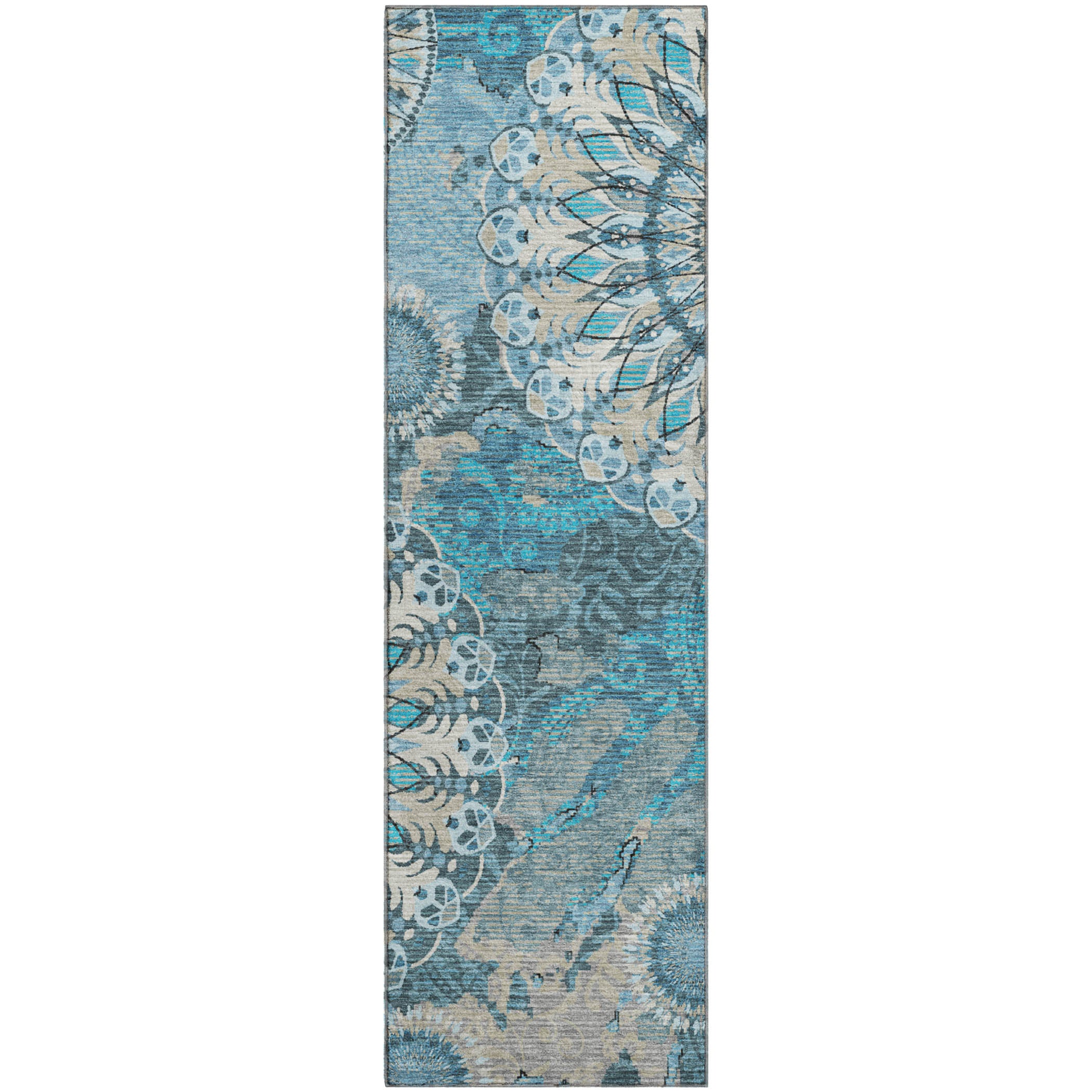 Marrakech Machine Washable Transitional Teal Rug 2'3" x 7'6" #shape_Runner