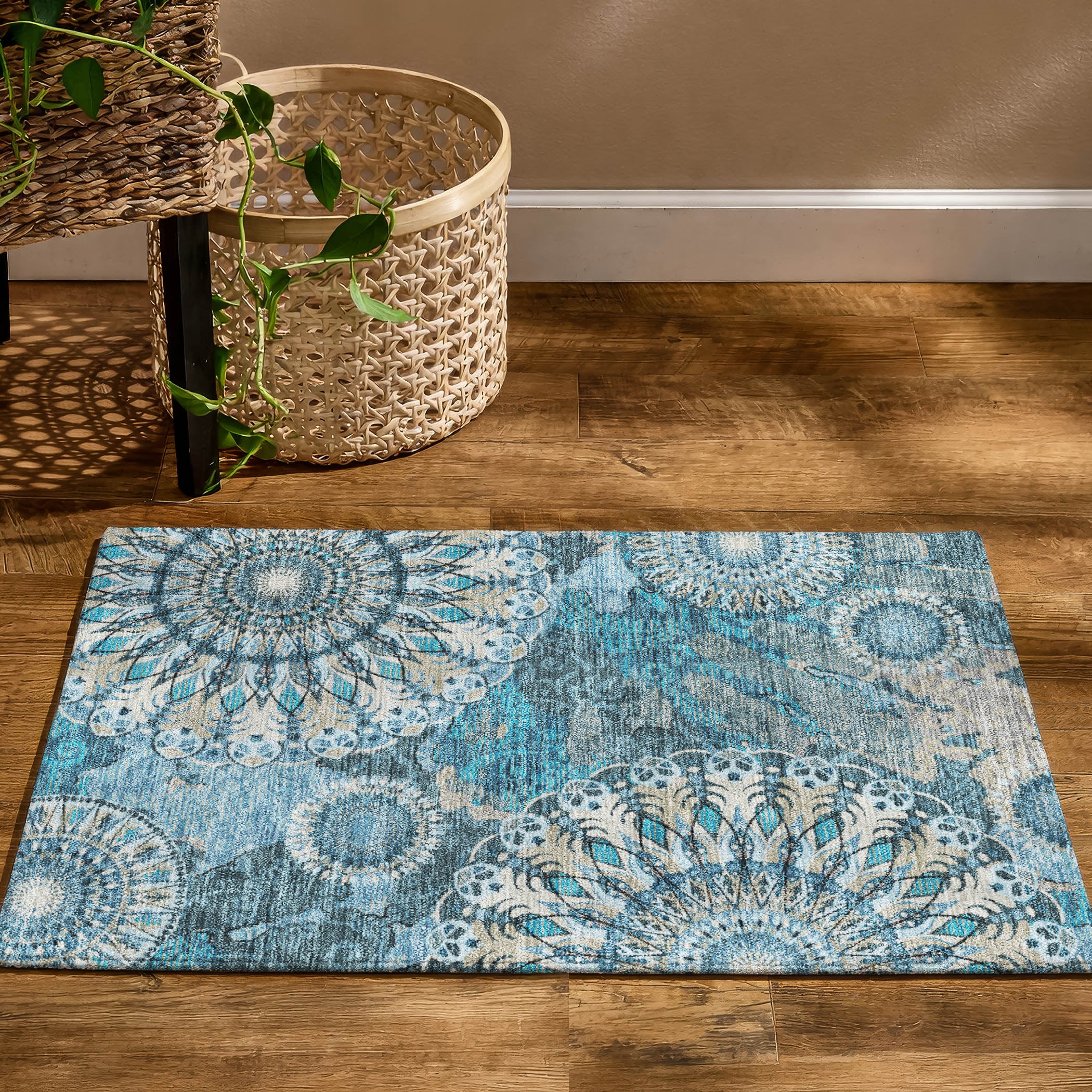 Marrakech Machine Washable Transitional Teal Rug 1'8" x 2'6" #shape_Rectangle