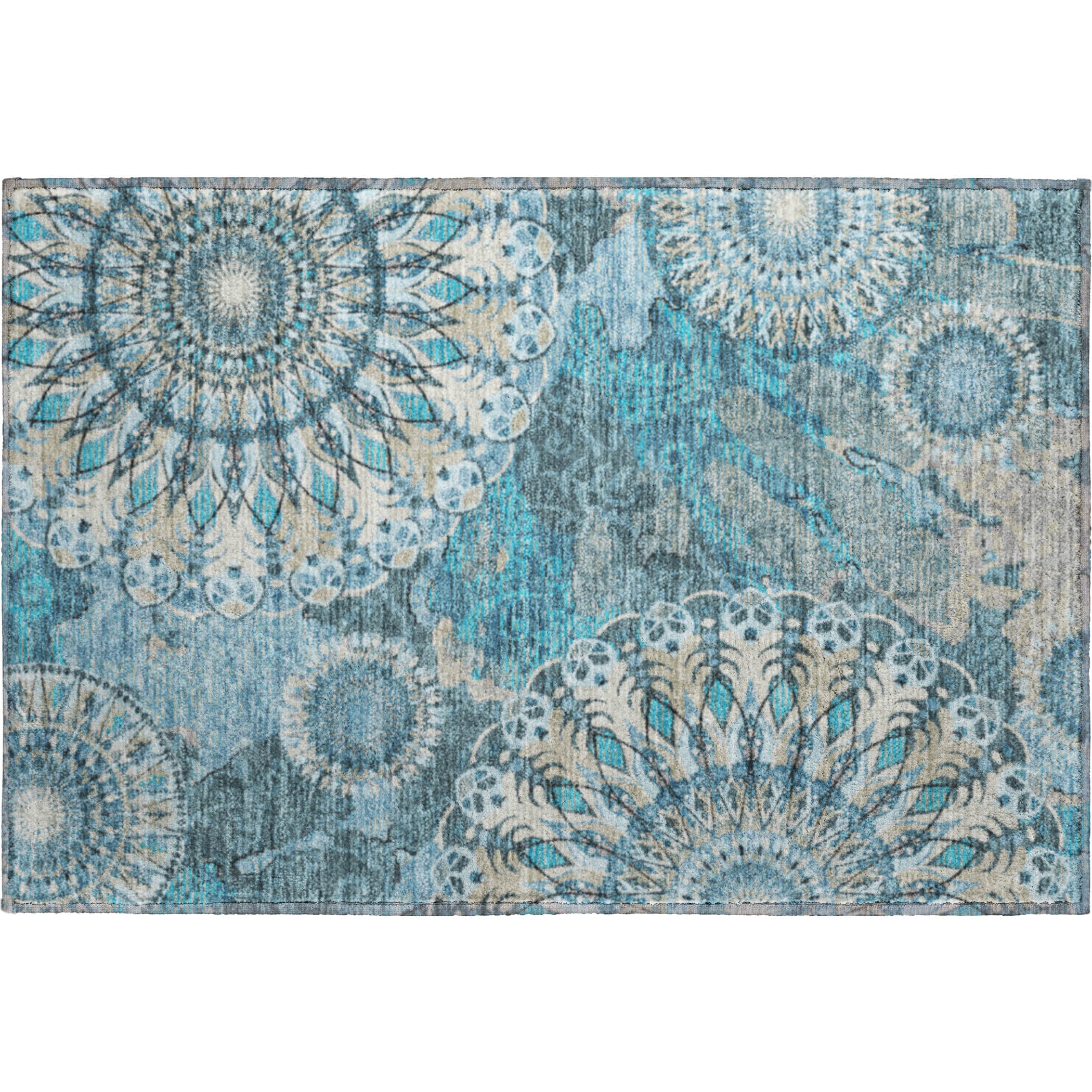 Marrakech Machine Washable Transitional Teal Rug 1'8" x 2'6" #shape_Rectangle