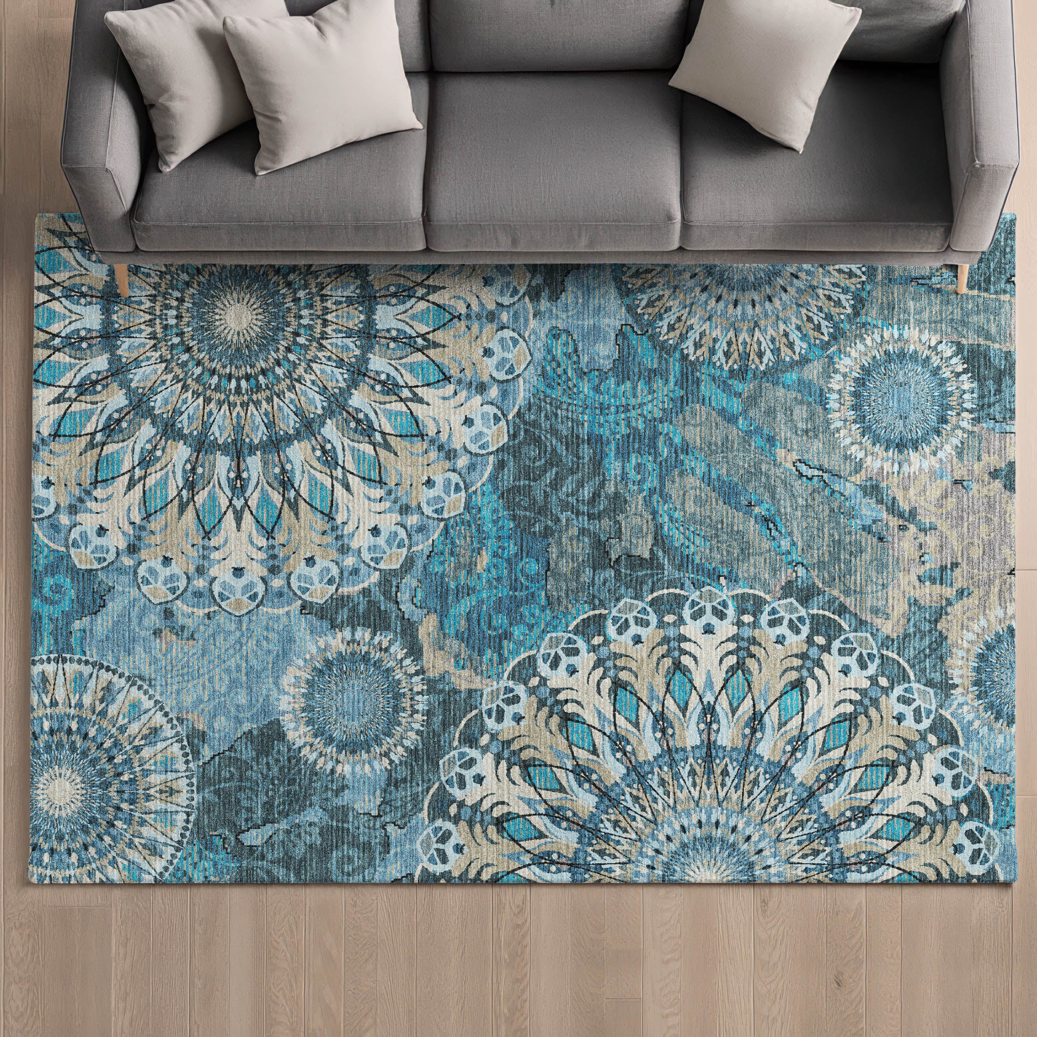 Marrakech Machine Washable Transitional Teal Rug 3' x 5' #shape_Rectangle