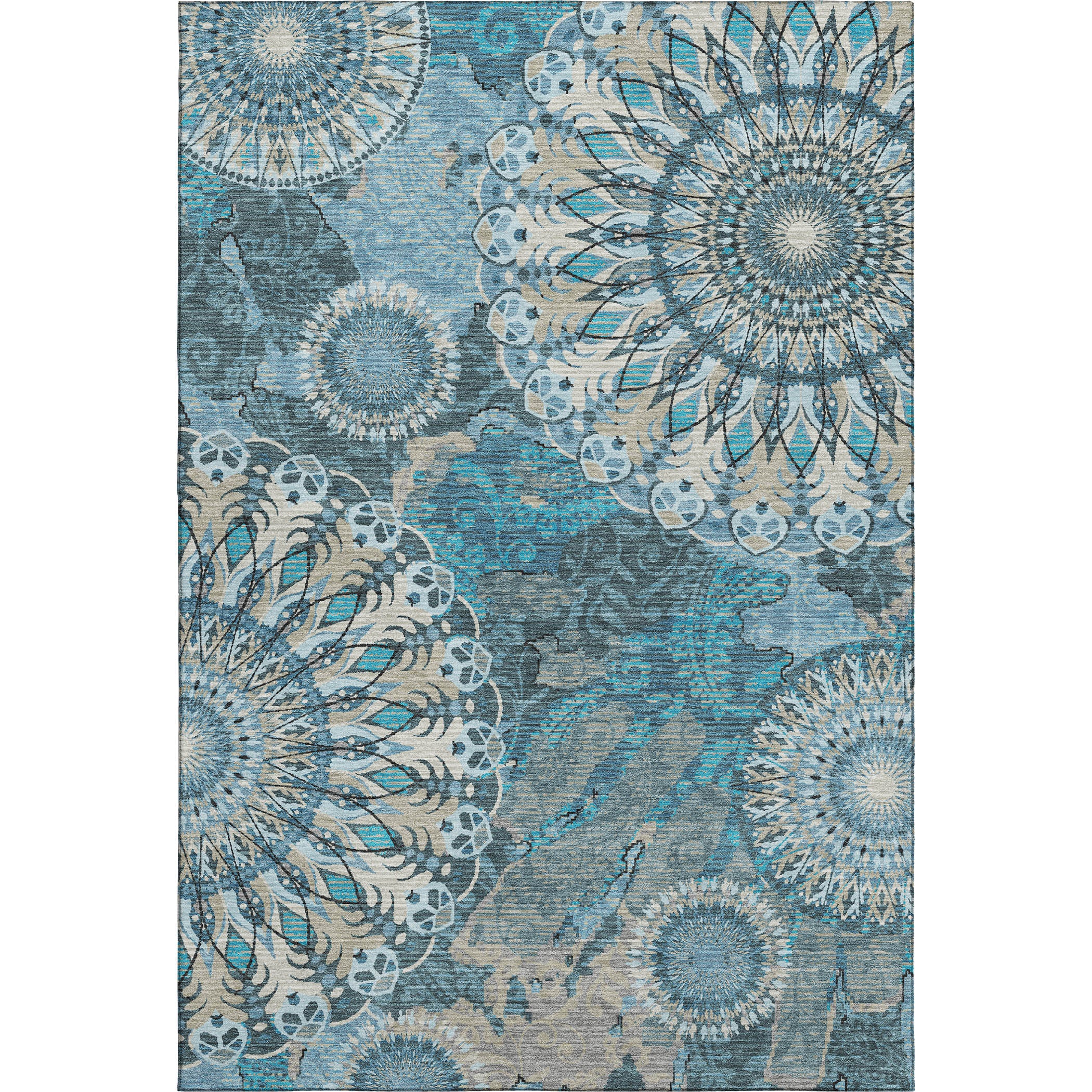 Marrakech Machine Washable Transitional Teal Rug 3' x 5' #shape_Rectangle