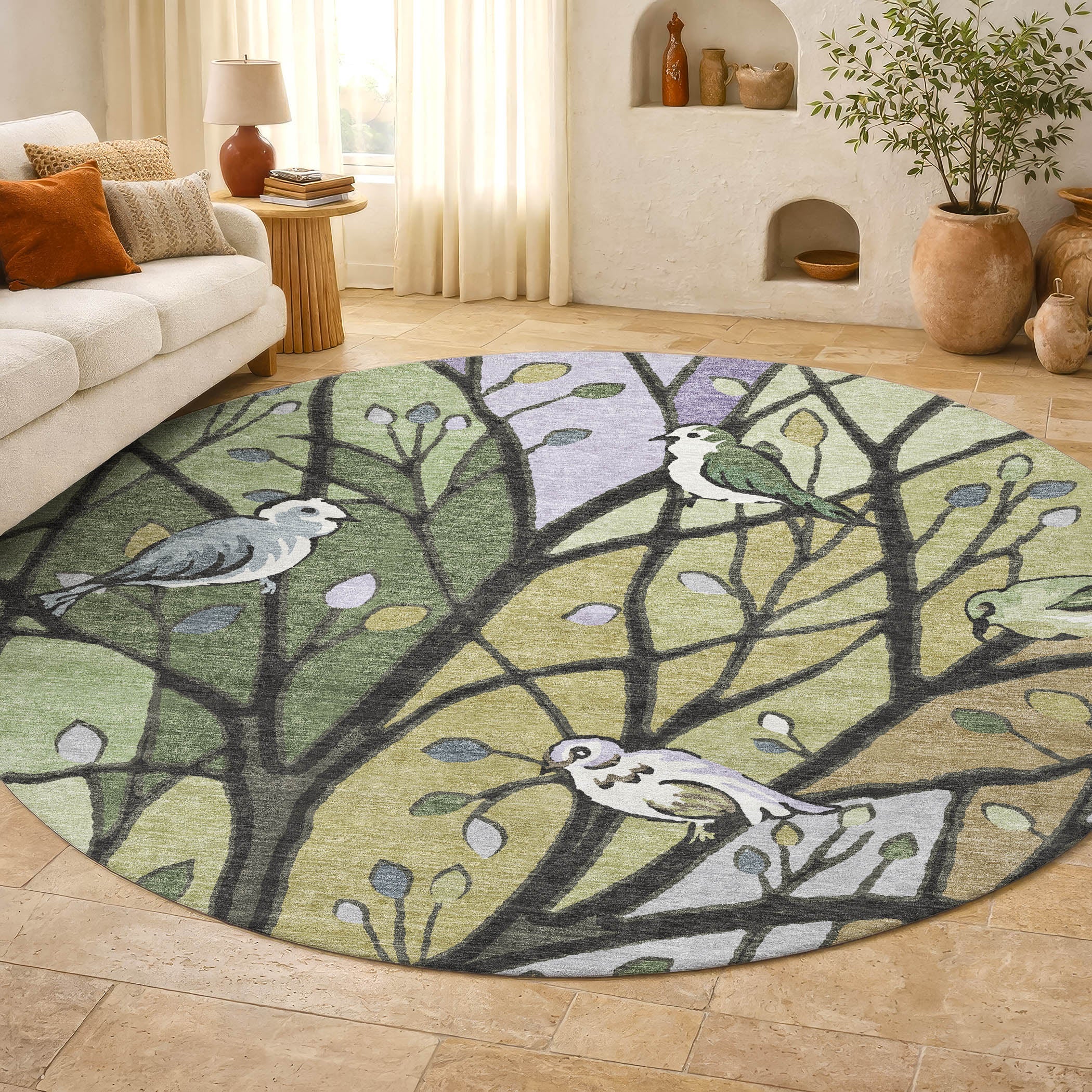 Sintra Machine Washable Transitional Aloe Green Rug 8' x 8' #shape_Round