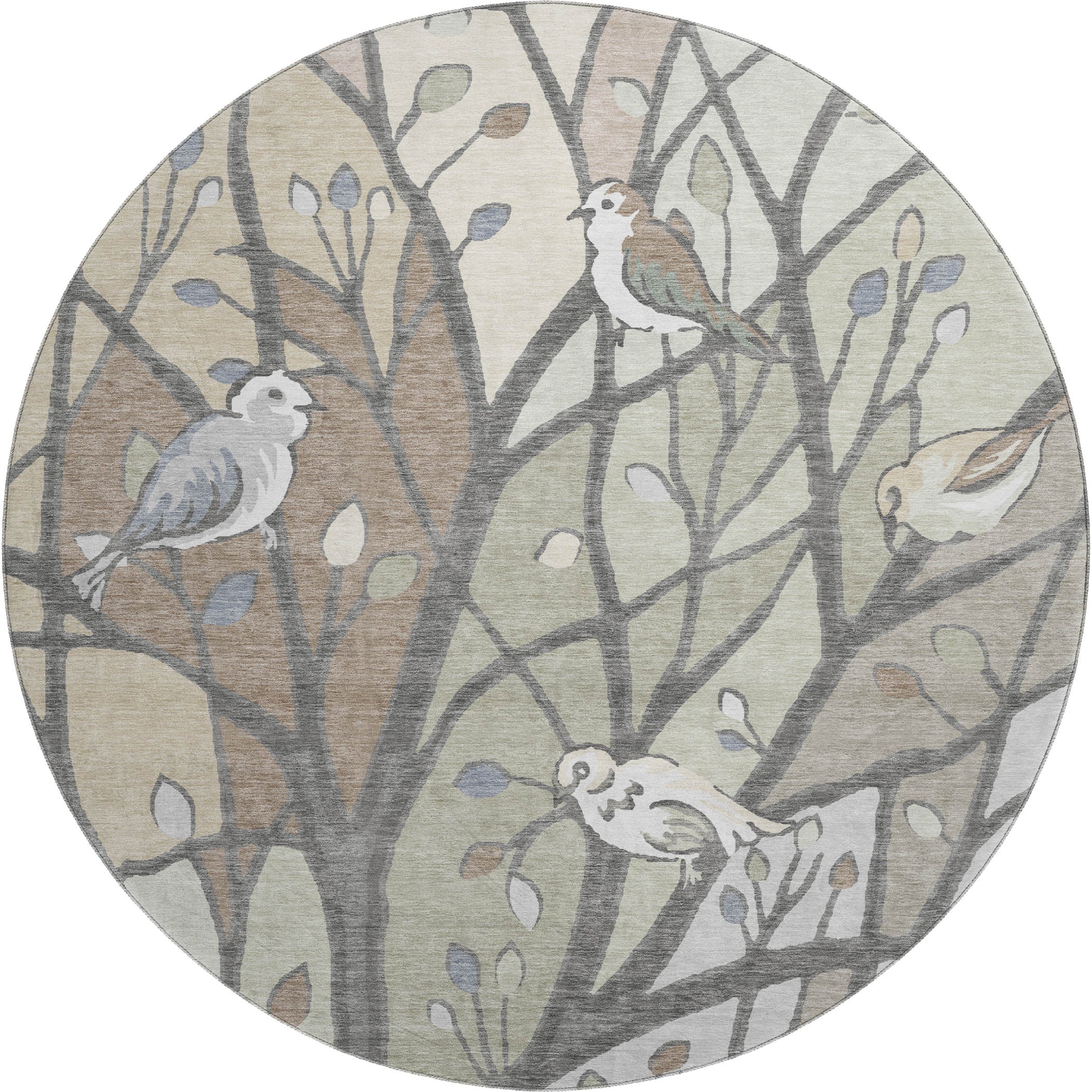 Sintra Machine Washable Transitional Beige Brown Rug 8' x 8' #shape_Round