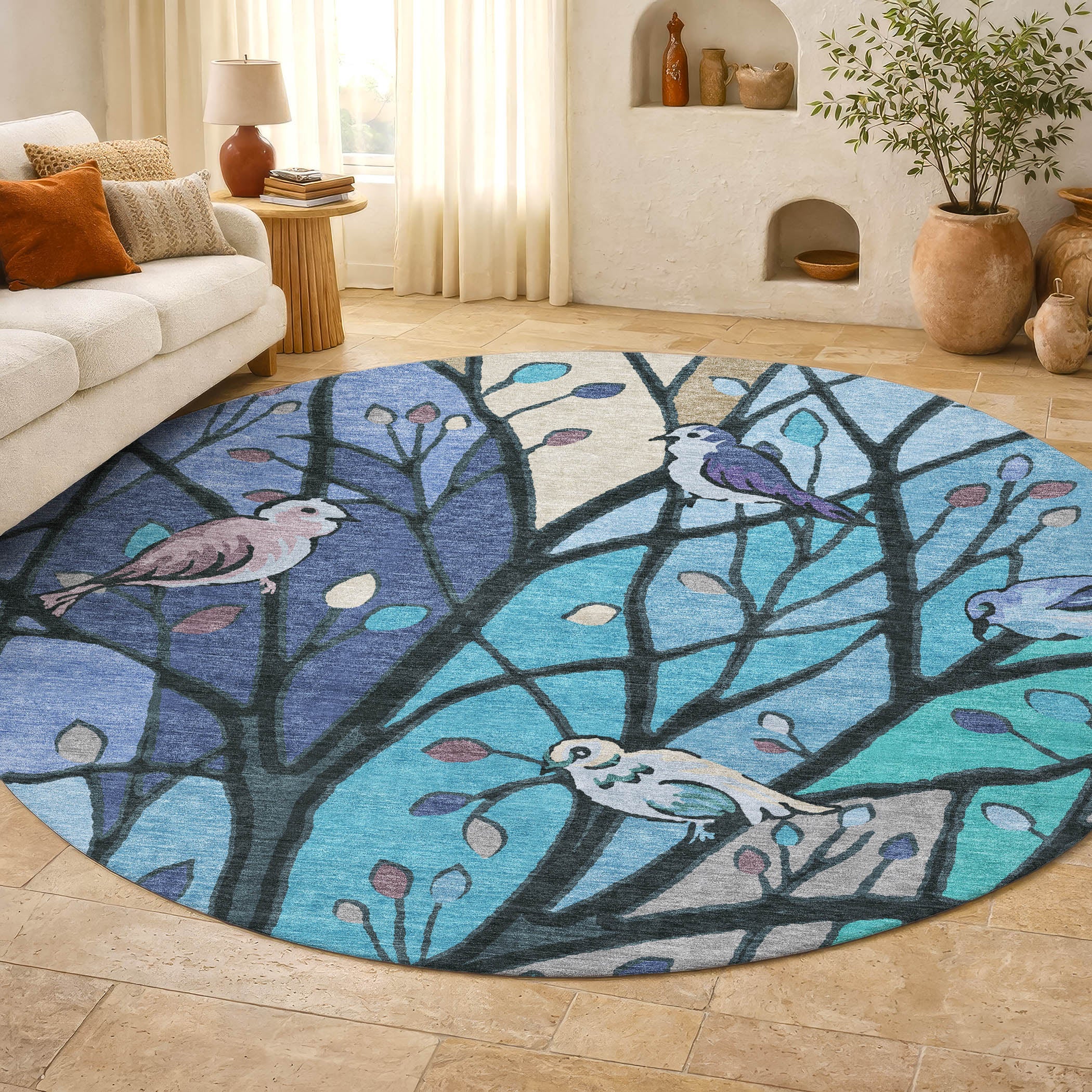 Sintra Machine Washable Transitional Blue Rug 8' x 8' #shape_Round
