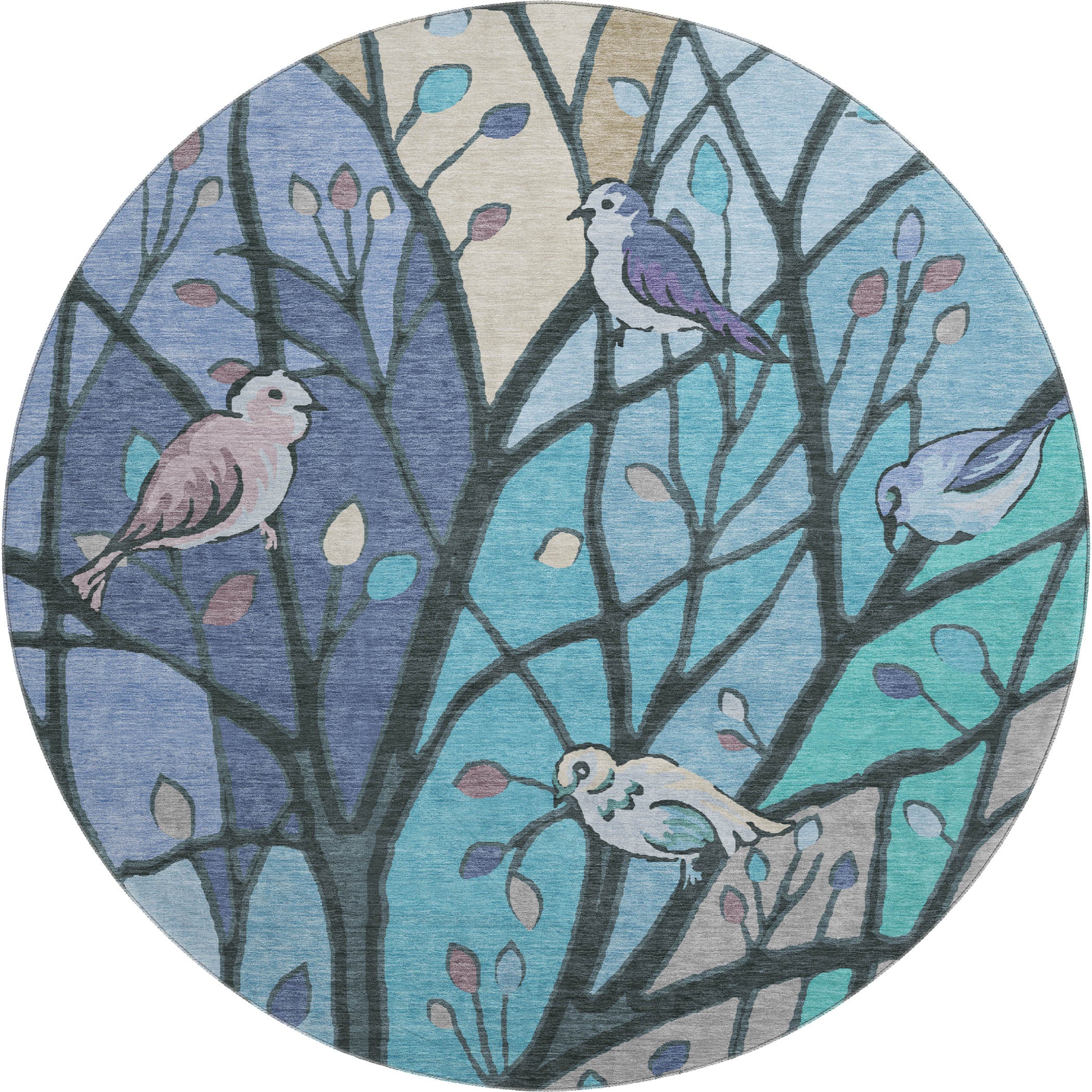 Sintra Machine Washable Transitional Blue Rug 8' x 8' #shape_Round