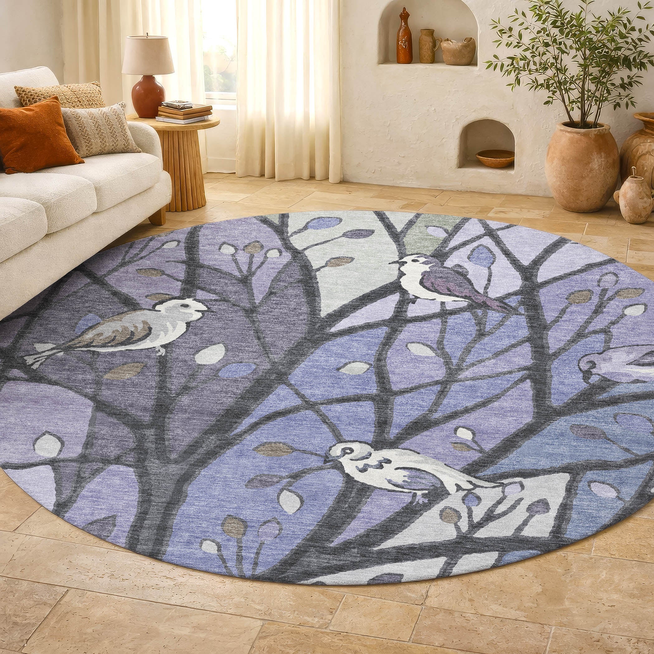 Sintra Machine Washable Transitional Purple Rug 8' x 8' #shape_Round