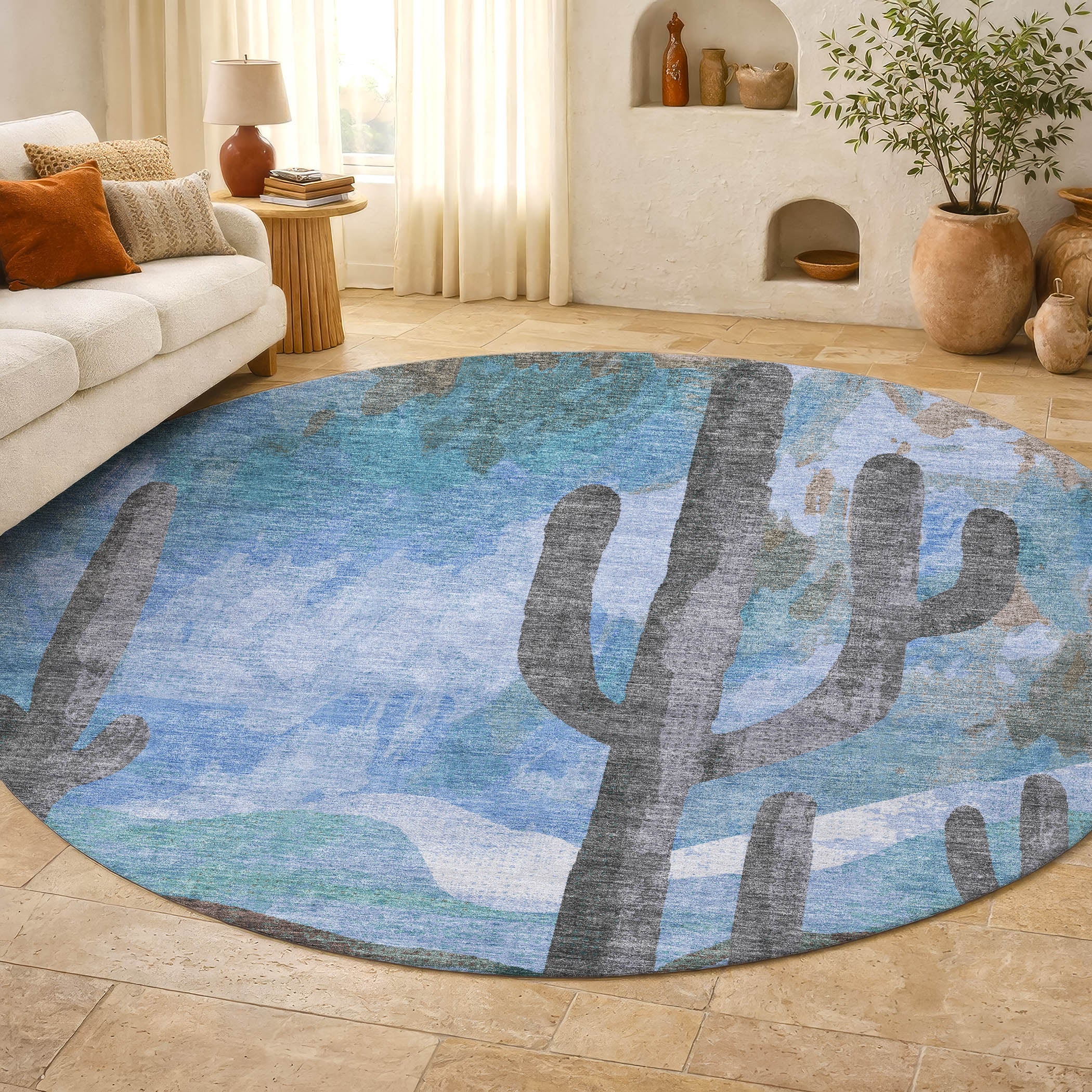 Cartagena Machine Washable Transitional Brown Rug 8' x 8' #shape_Round