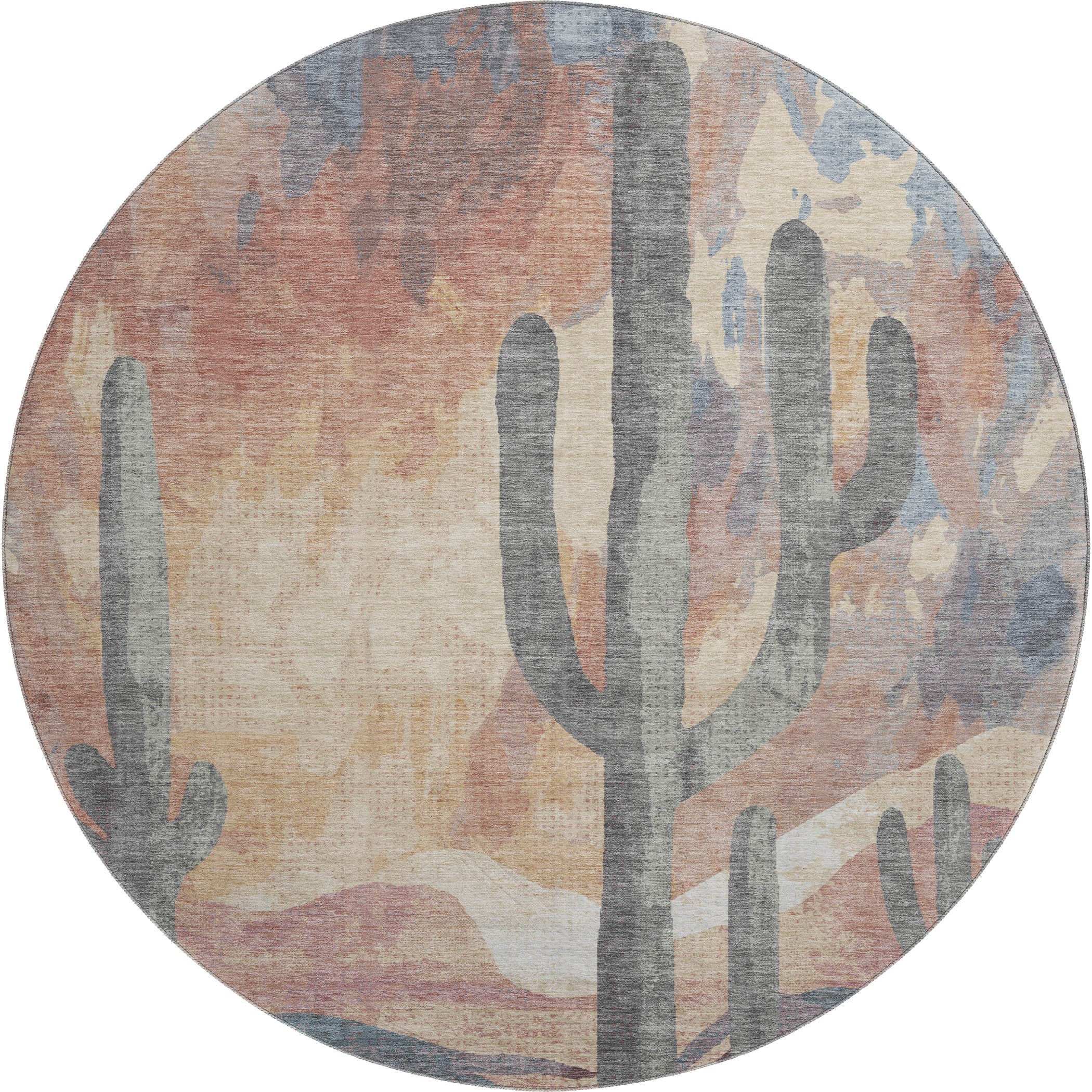 Cartagena Machine Washable Transitional Copper Orange Rug 8' x 8' #shape_Round
