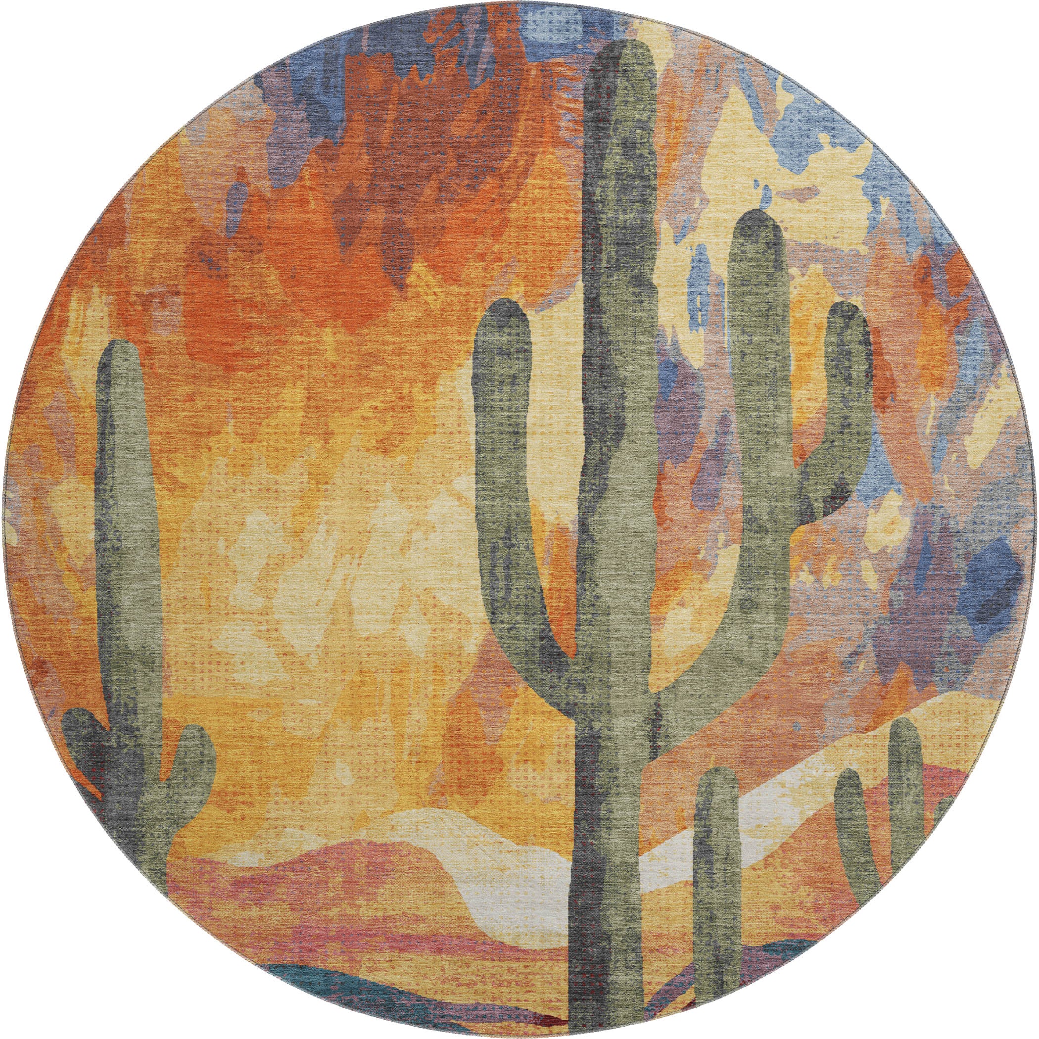 Cartagena Machine Washable Transitional Terracotta Orange Rug 8' x 8' #shape_Round