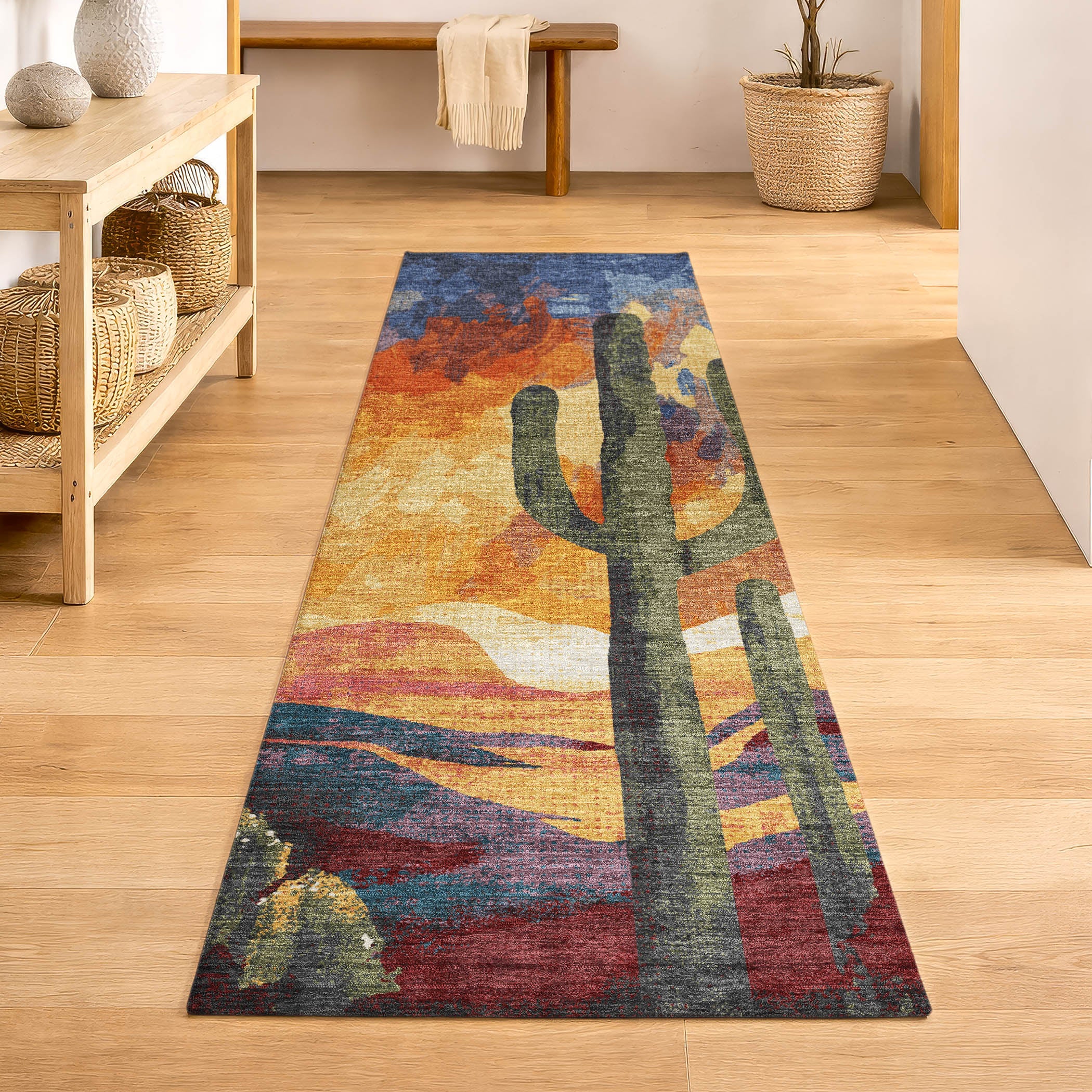 Cartagena Machine Washable Transitional Terracotta Orange Rug 2'3" x 7'6" #shape_Runner