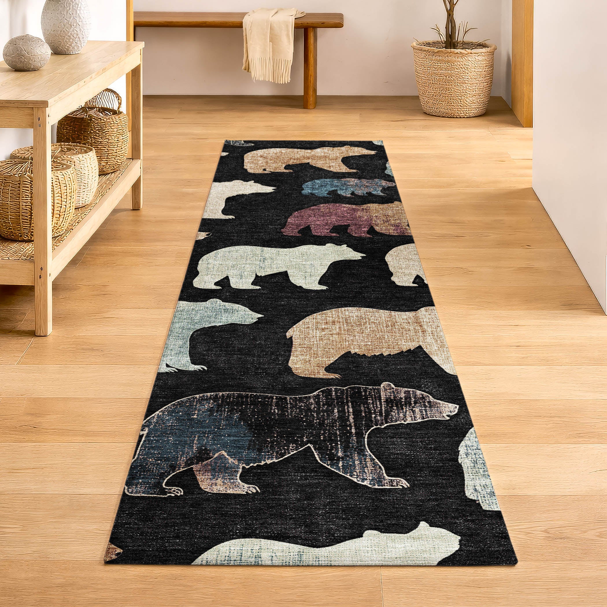 Porto Machine Washable Transitional Black Rug 2'3" x 7'6" #shape_Runner