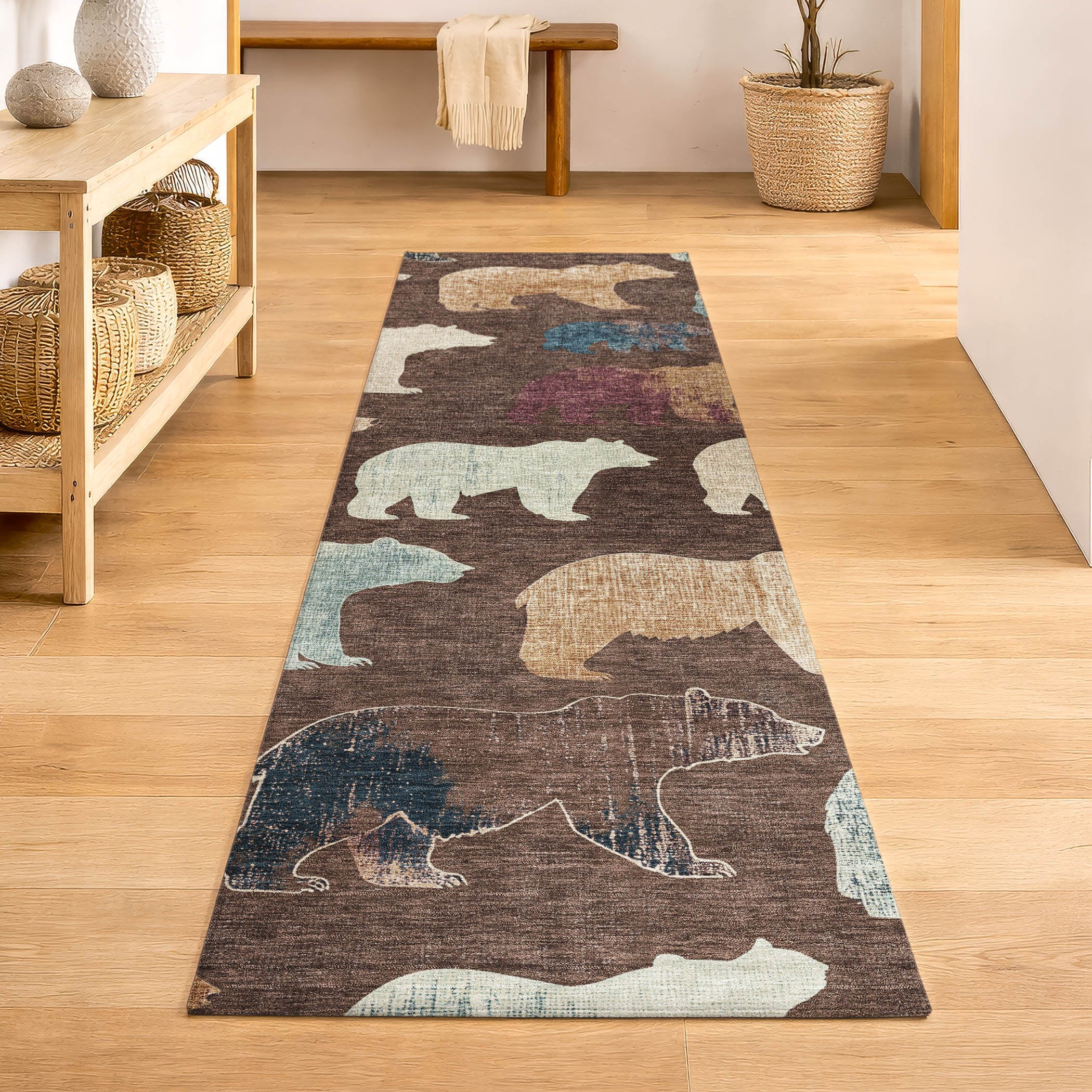 Porto Machine Washable Transitional Chocolate Brown Rug 2'3" x 7'6" #shape_Runner