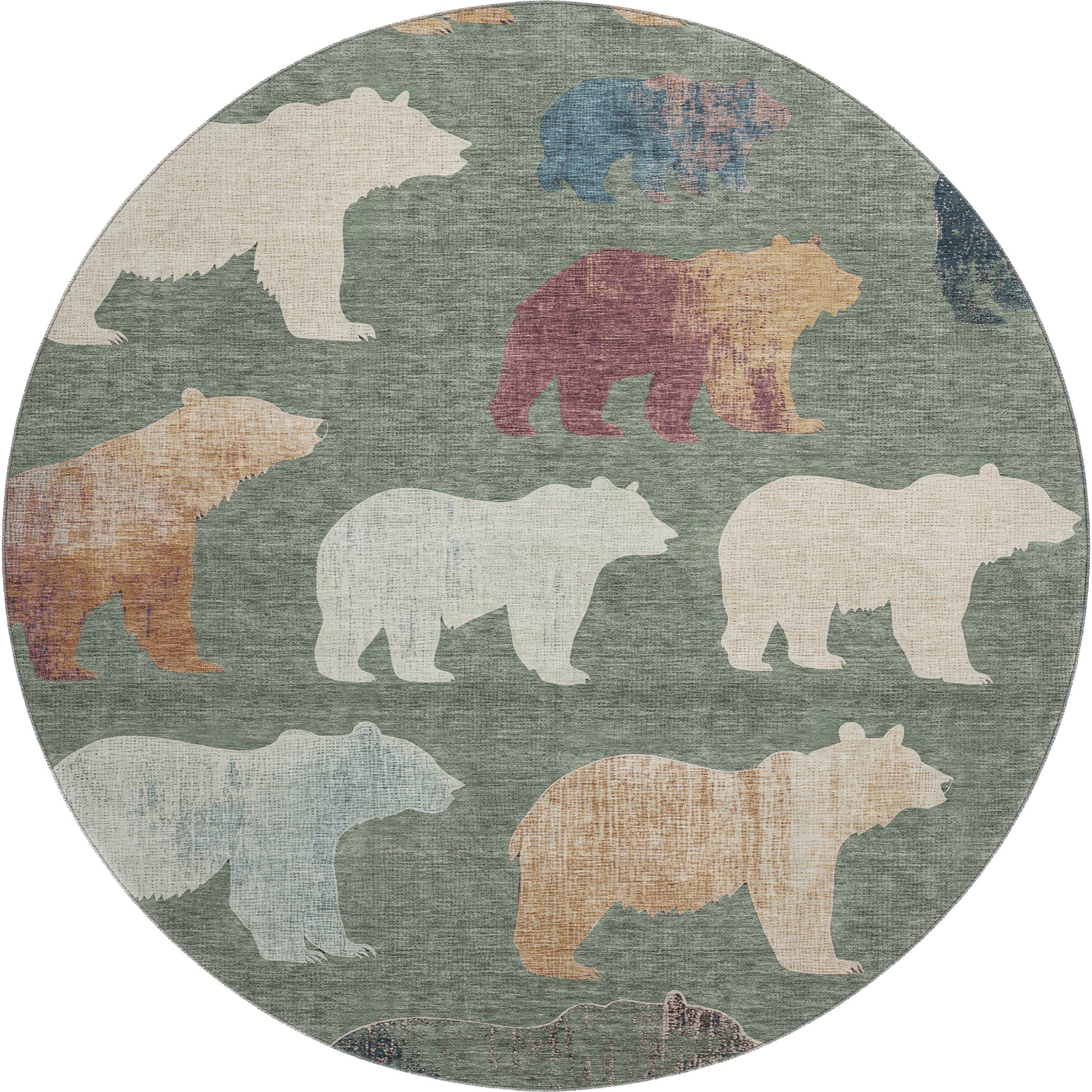 Porto Machine Washable Transitional Green Rug 8' x 8' #shape_Round