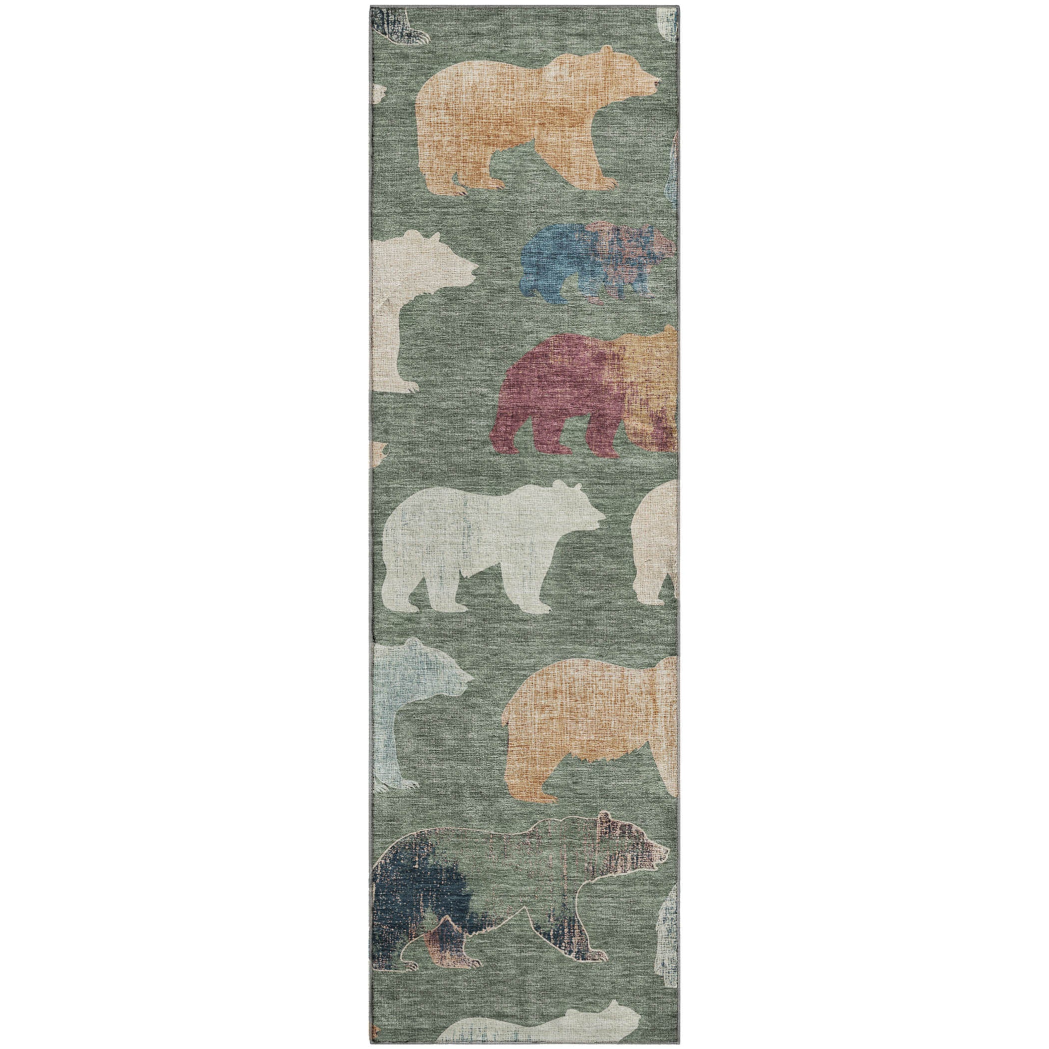 Porto Machine Washable Transitional Green Rug 2'3" x 7'6" #shape_Runner