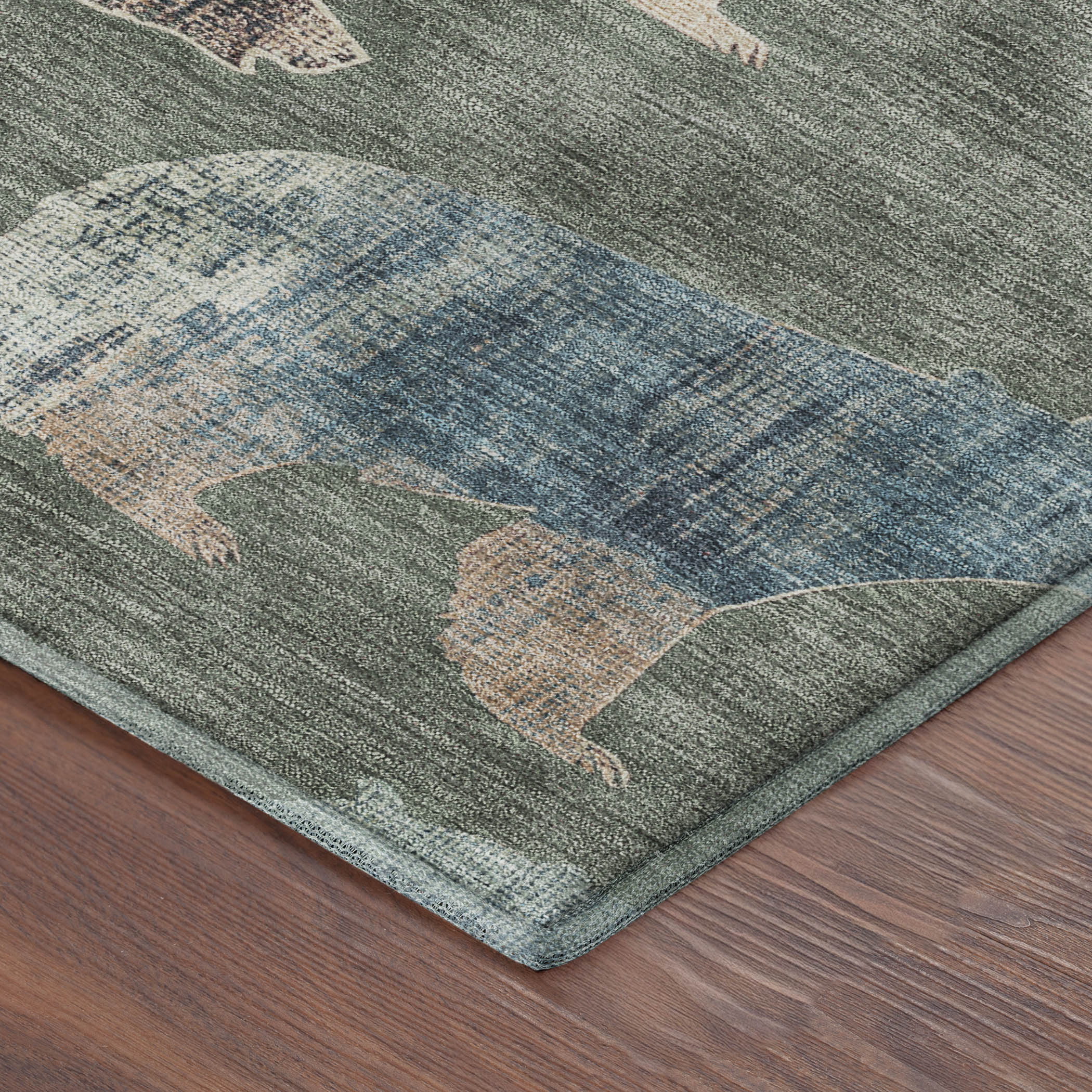 Porto Machine Washable Transitional Green Rug 1'8" x 2'6" #shape_Rectangle