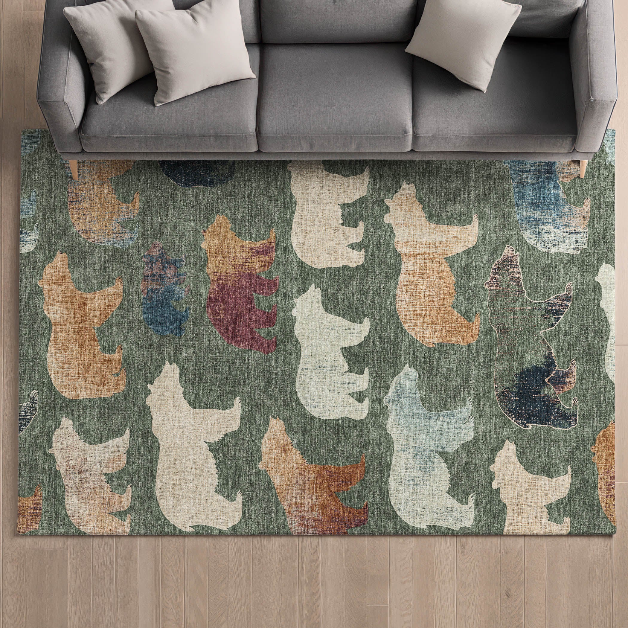 Porto Machine Washable Transitional Green Rug 3' x 5' #shape_Rectangle