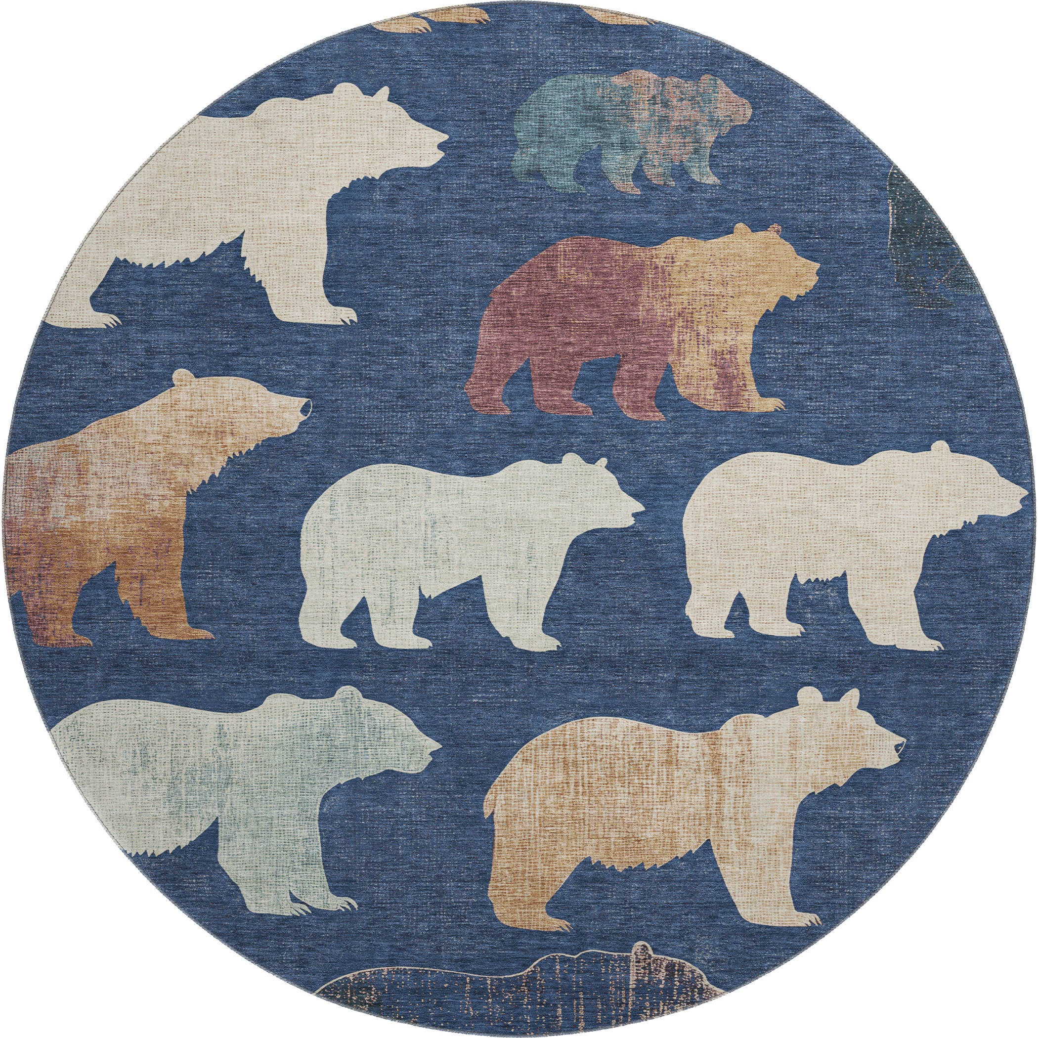 Porto Machine Washable Transitional Navy Blue Rug 8' x 8' #shape_Round