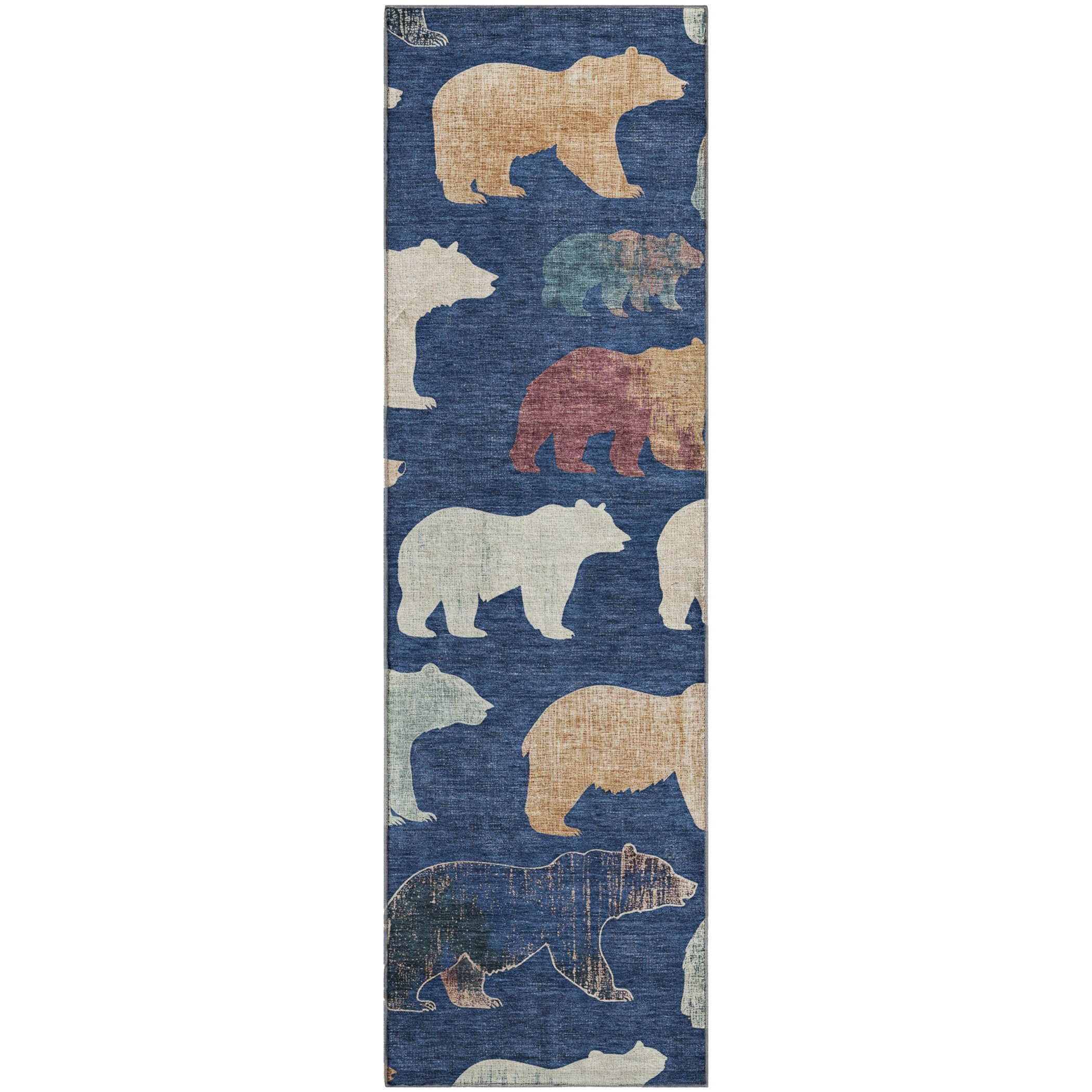 Porto Machine Washable Transitional Navy Blue Rug 2'3" x 7'6" #shape_Runner