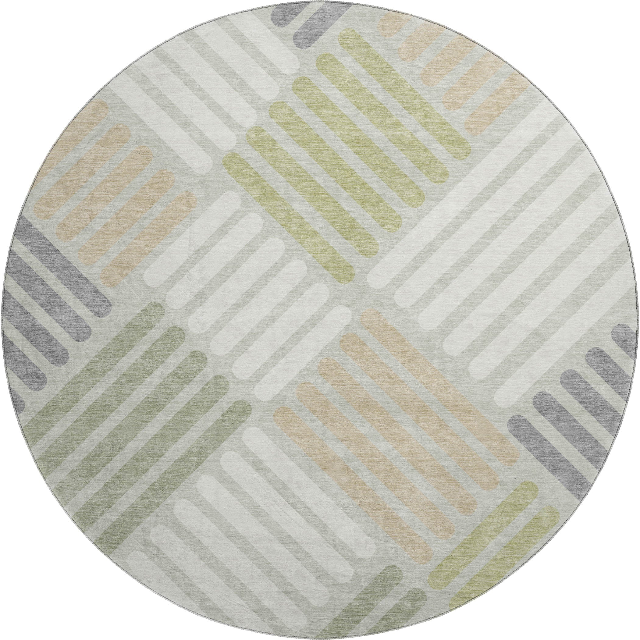 Tbilisi Machine Washable Transitional Aloe Green Rug 8' x 8' #shape_Round