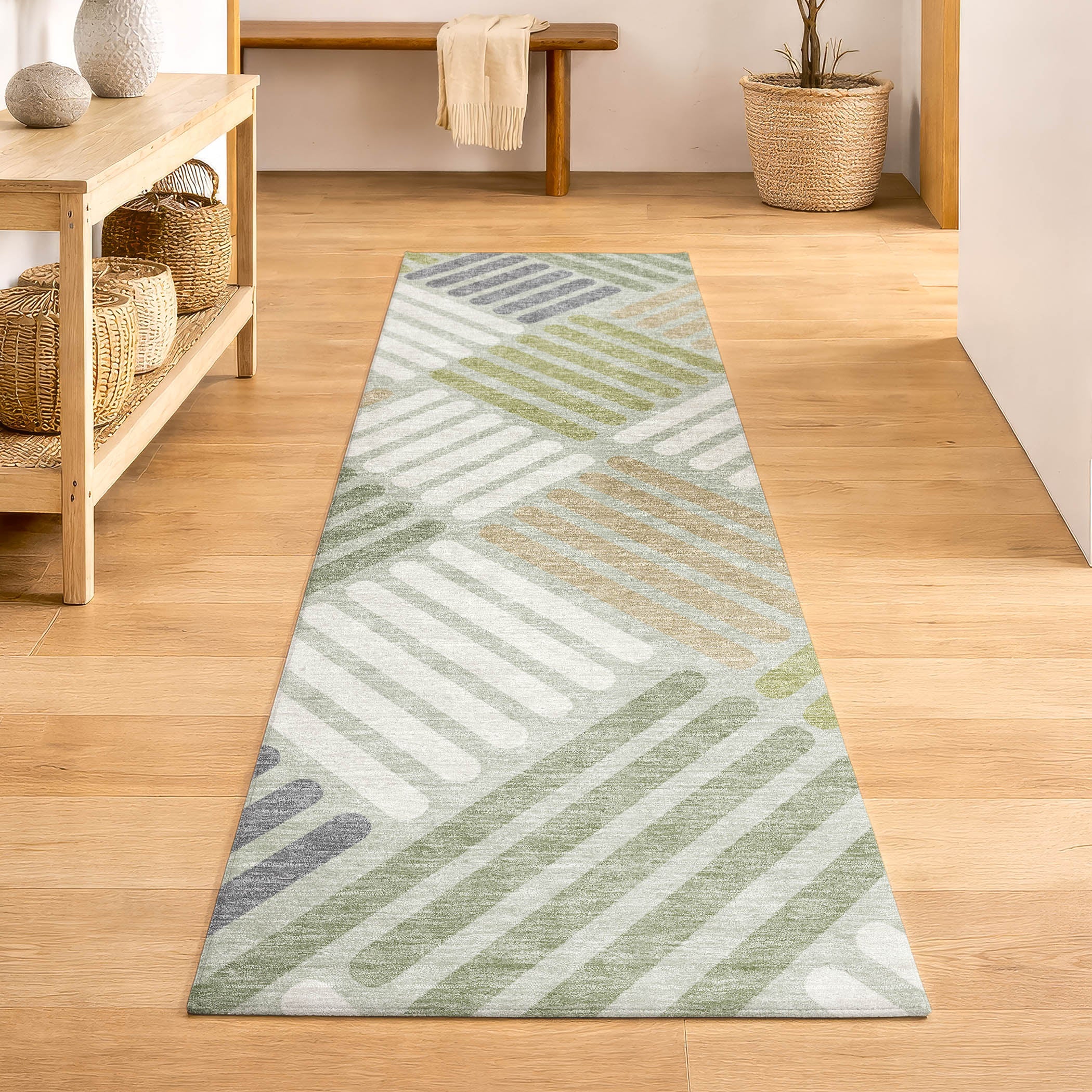 Tbilisi Machine Washable Transitional Aloe Green Rug 2'3" x 7'6" #shape_Runner