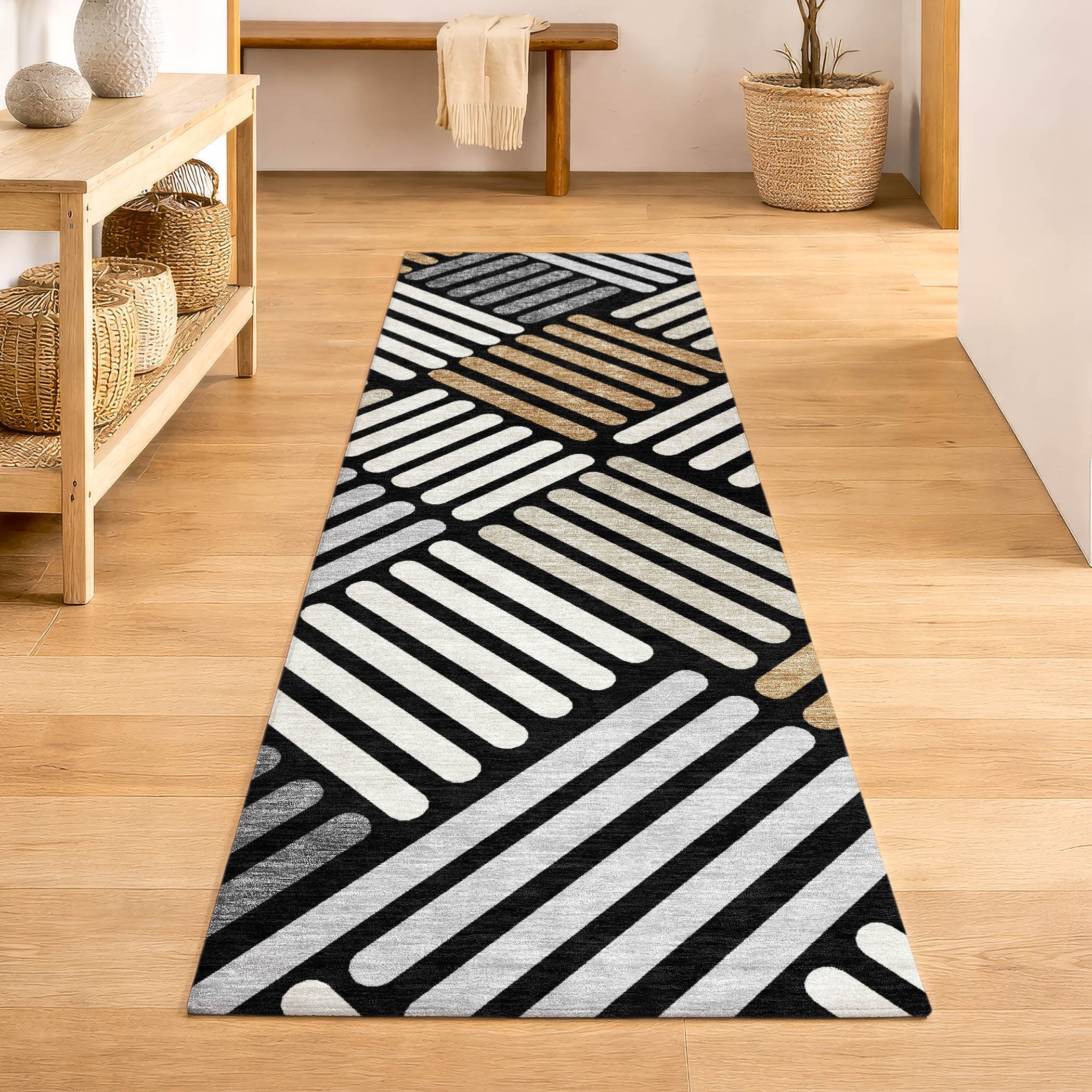 Tbilisi Machine Washable Transitional Black Rug 2'3" x 7'6" #shape_Runner